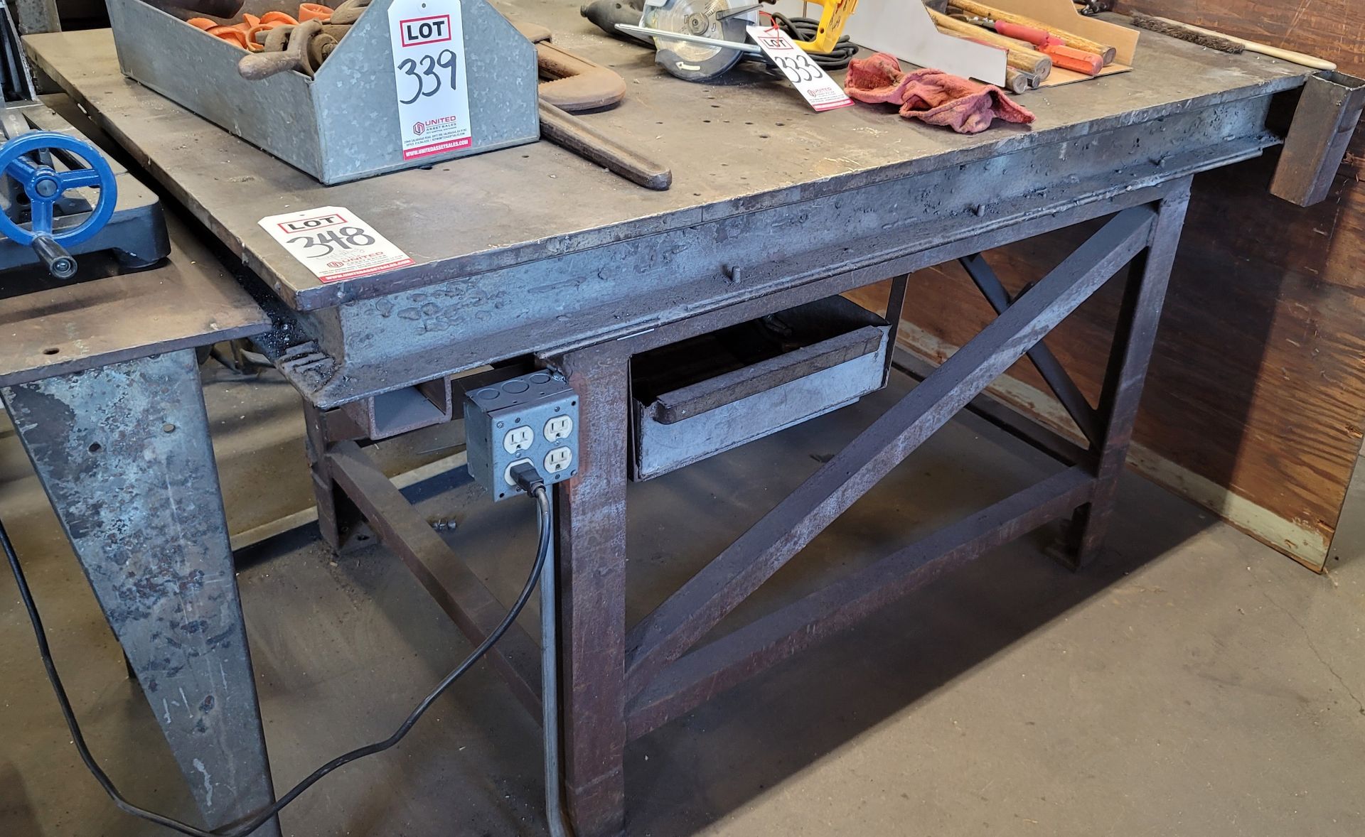 WELDING TABLE, 5-1/2' X 3' X 3/4" TOP, CONTENTS NOT INCLUDED