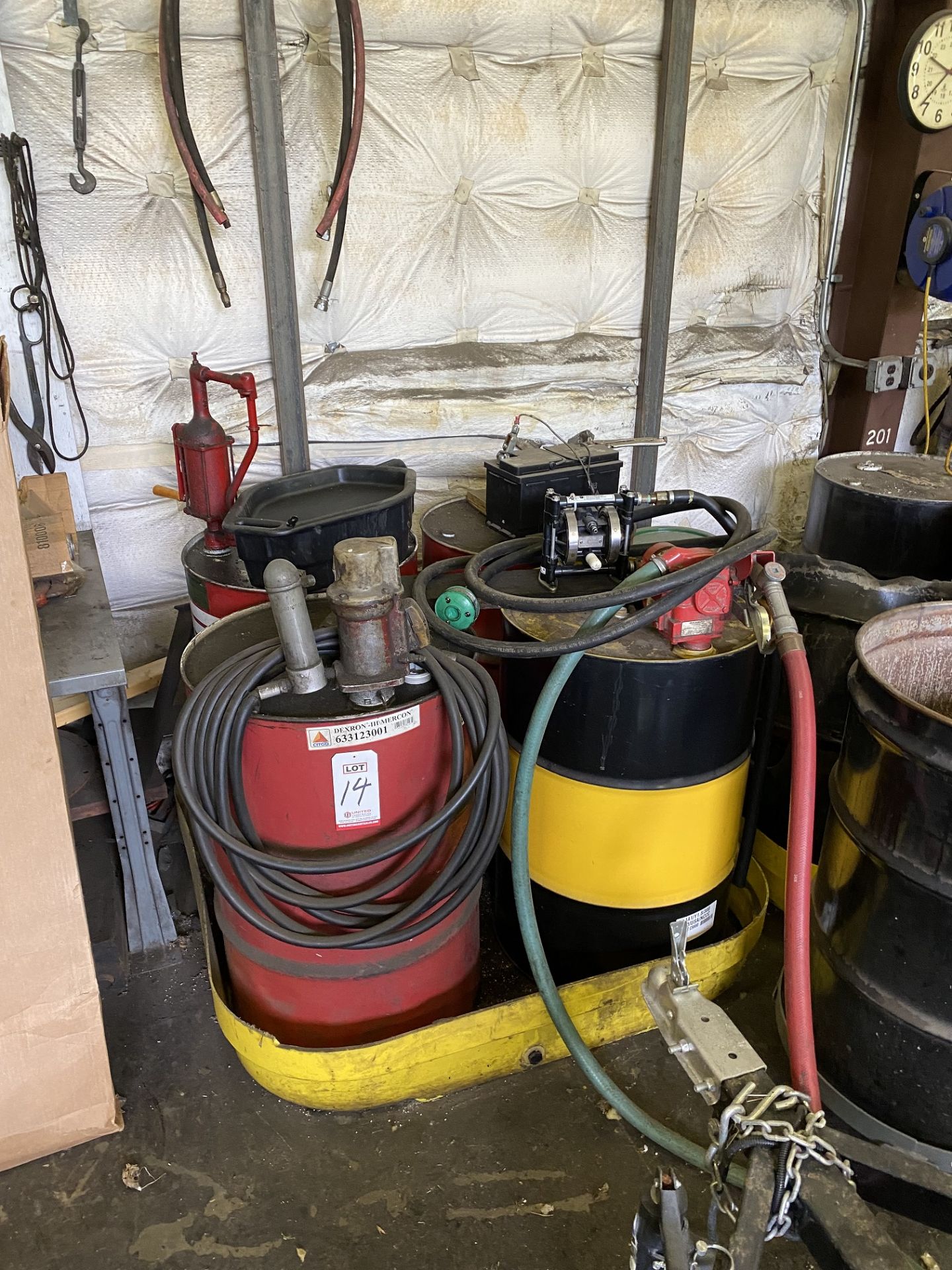 LOT - 55-GALLON PARTIAL DRUMS OF OIL W/ PUMPS (LOCATION: AS)