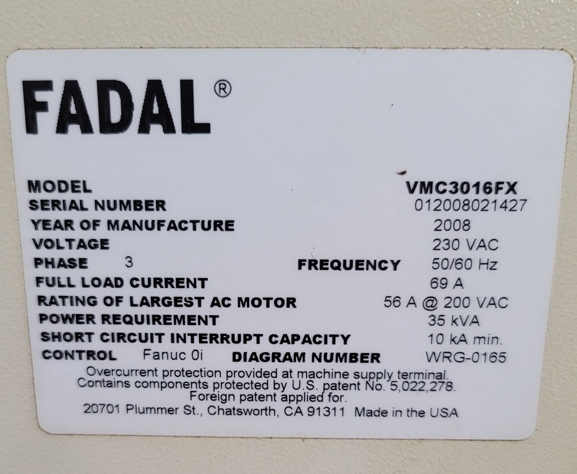 2008 MAG FADAL VMC3016FX-I0 MACHINING CENTER, ELITE PACKAGE, GE FANUC SERIES OI-MC CNC CONTROL, XYZ - Image 23 of 23