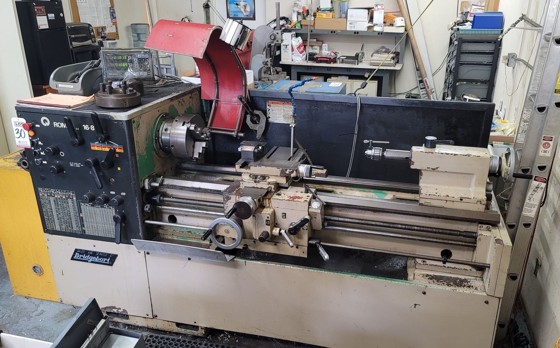 BRIDGEPORT-ROMI 16-8 ENGINE LATHE, 16" SWING, 60" CENTERS, MITUTOYO KA-12 COUNTER 2-AXIS DRO, - Image 3 of 10