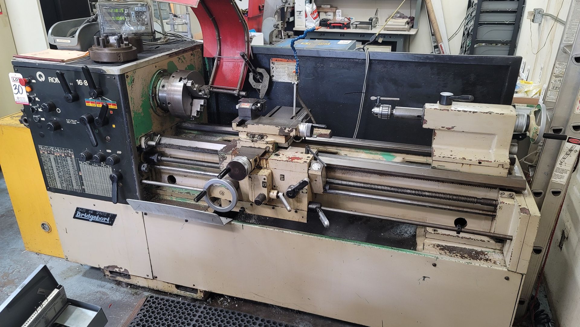 BRIDGEPORT-ROMI 16-8 ENGINE LATHE, 16" SWING, 60" CENTERS, MITUTOYO KA-12 COUNTER 2-AXIS DRO, - Image 2 of 10