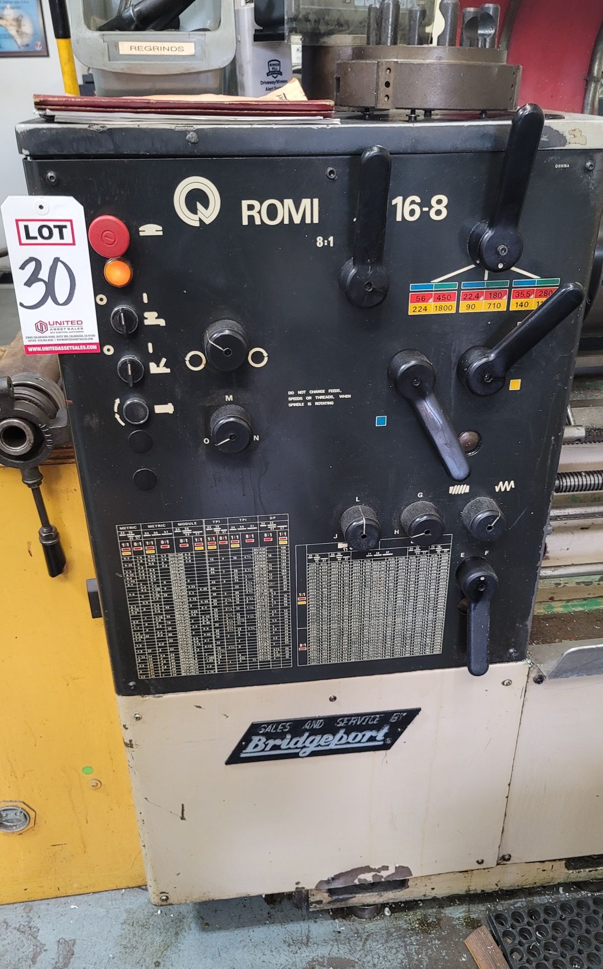 BRIDGEPORT-ROMI 16-8 ENGINE LATHE, 16" SWING, 60" CENTERS, MITUTOYO KA-12 COUNTER 2-AXIS DRO, - Image 4 of 10