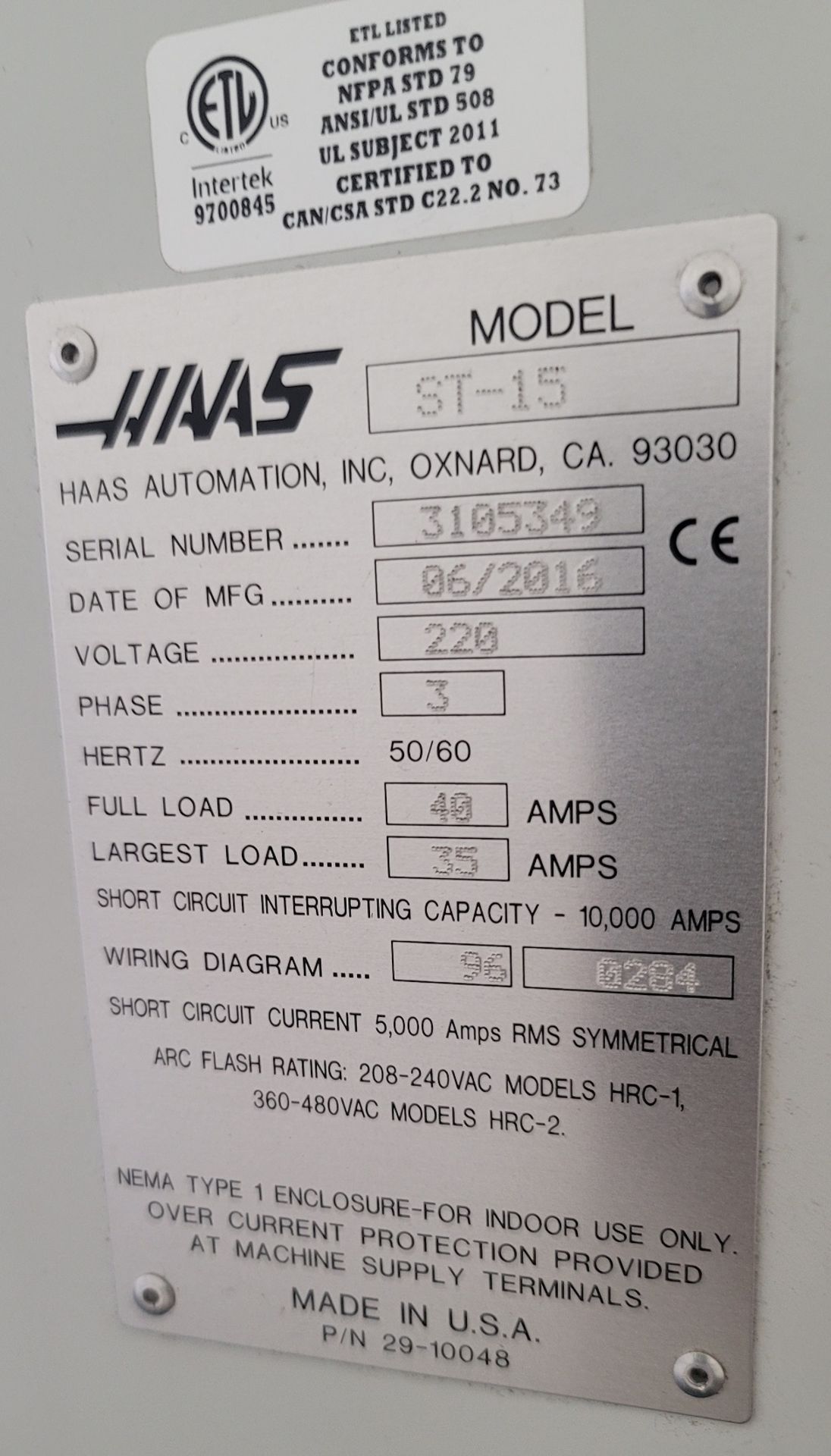 2016 HAAS ST-15 TURNING CENTER, 8" 3-JAW CHUCK, 16" SWING, 12-STATION TURRET, 4,000 RPM, 2.5" BAR - Image 27 of 27