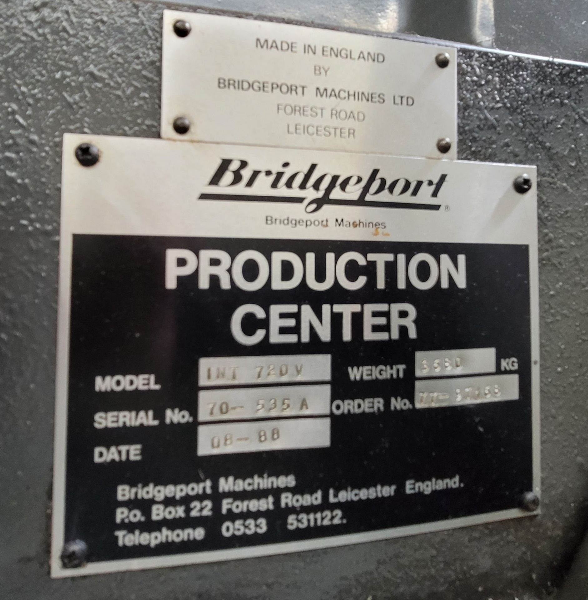 1988 BRIDGEPORT PRODUCTION CENTER, MODEL INTERACT 720V, S/N 70-535A, HEIDENHAIN CNC CONTROLS - Image 6 of 6