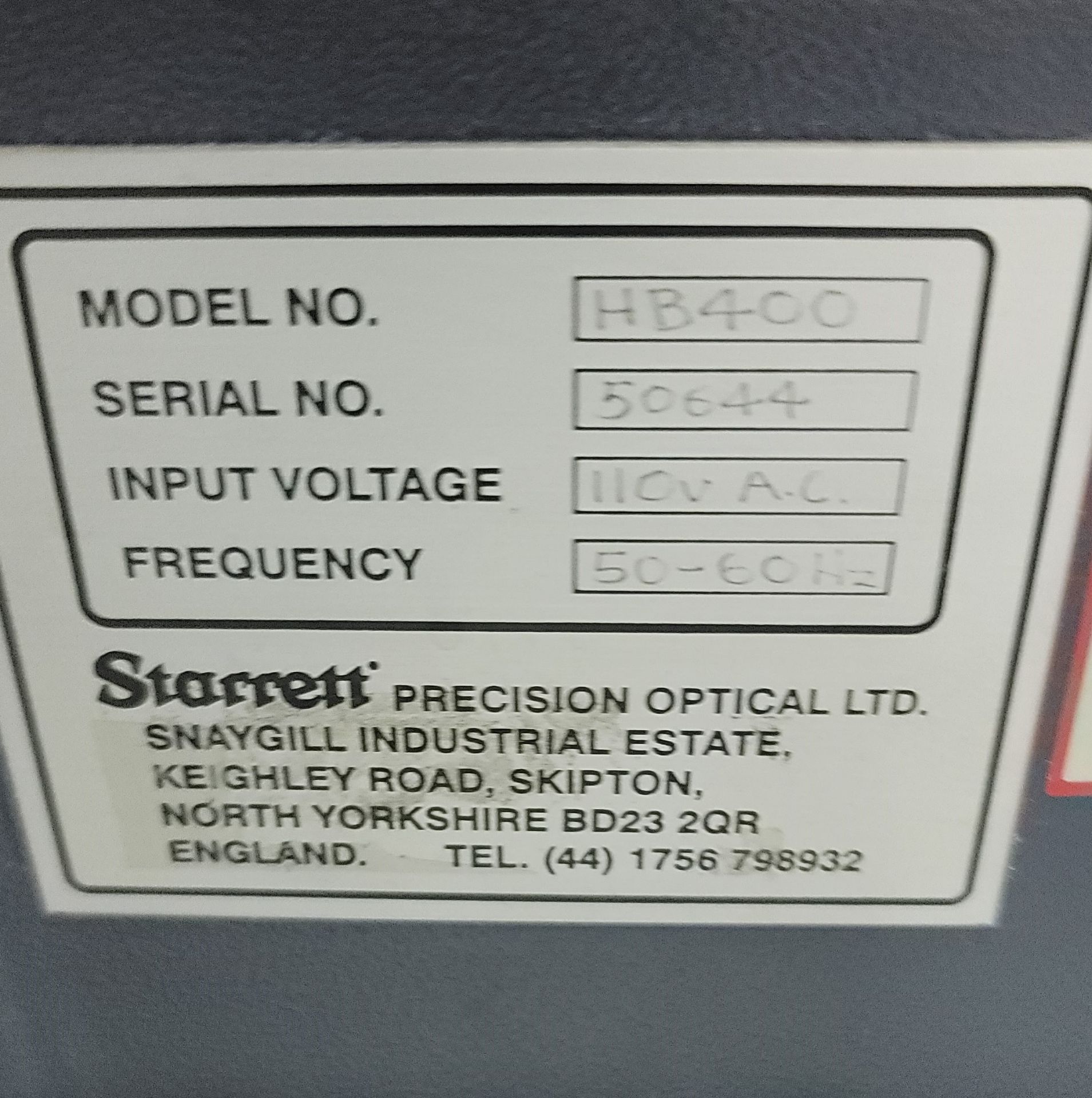 STARRETT HB400 BENCHTOP OPTICAL COMPARATOR, S/N 50644, W/ CABINET STAND, **IMMEX REGISTERED - Image 5 of 5
