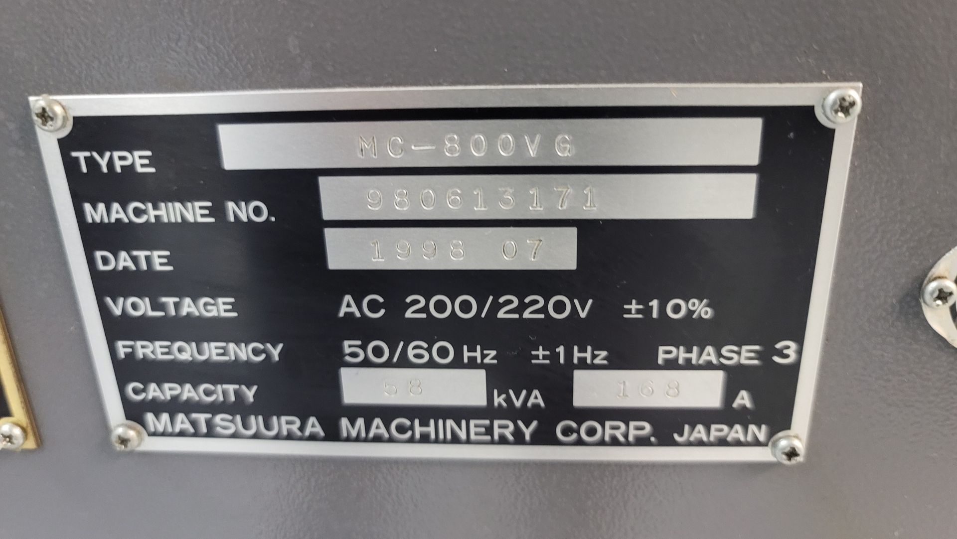 1998 MATSUURA MC-800VG VERTICAL MACHINING CENTER, TRAVELS: 32" X 20" X 20", YASNAC CONTROL, CHIP - Image 12 of 12