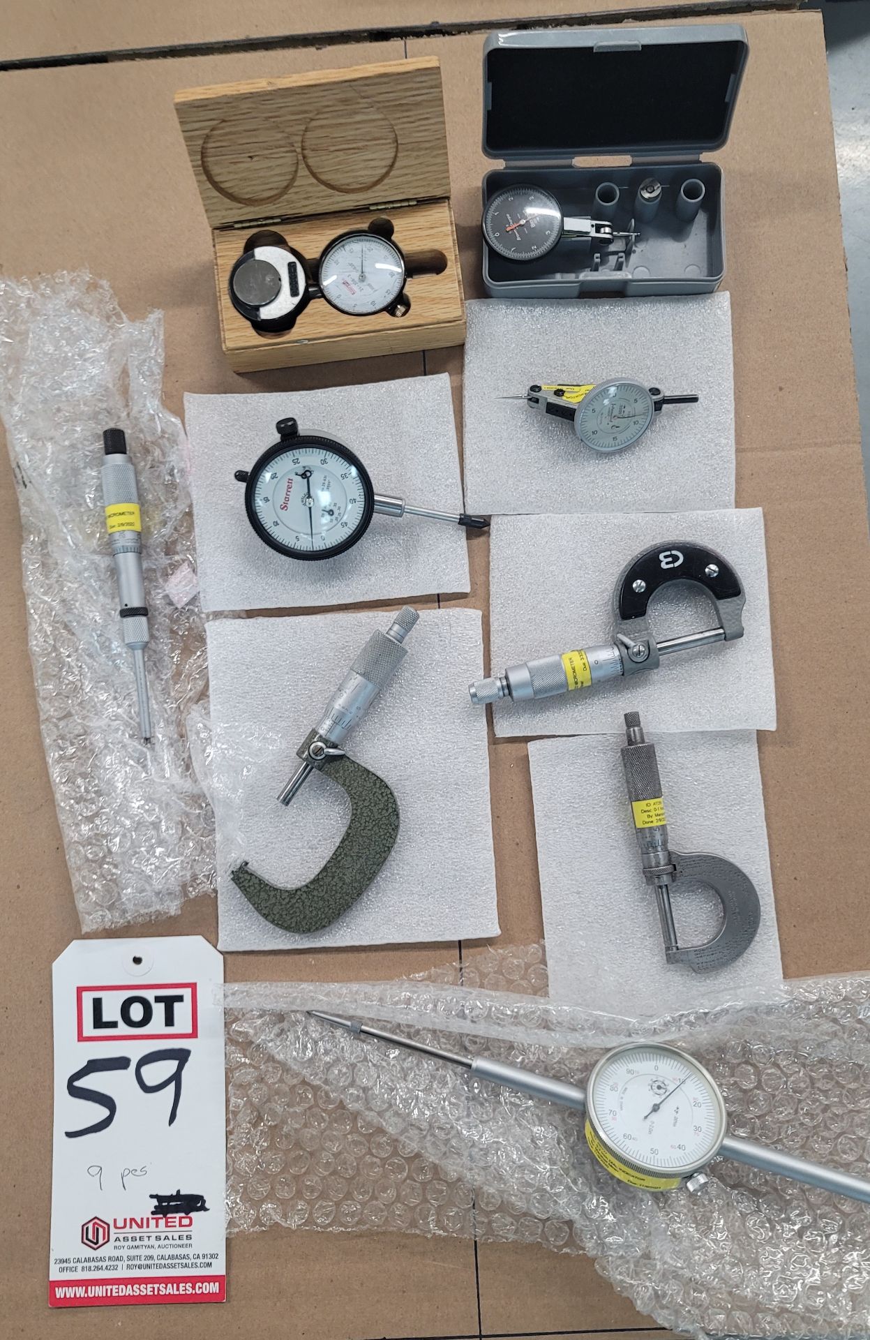 LOT - (9) ASSORTED ITEMS: MICROMETERS AND TRAVEL INDICATORS, **IMMEX REGISTERED EQUIPMENT (NEEDS TO