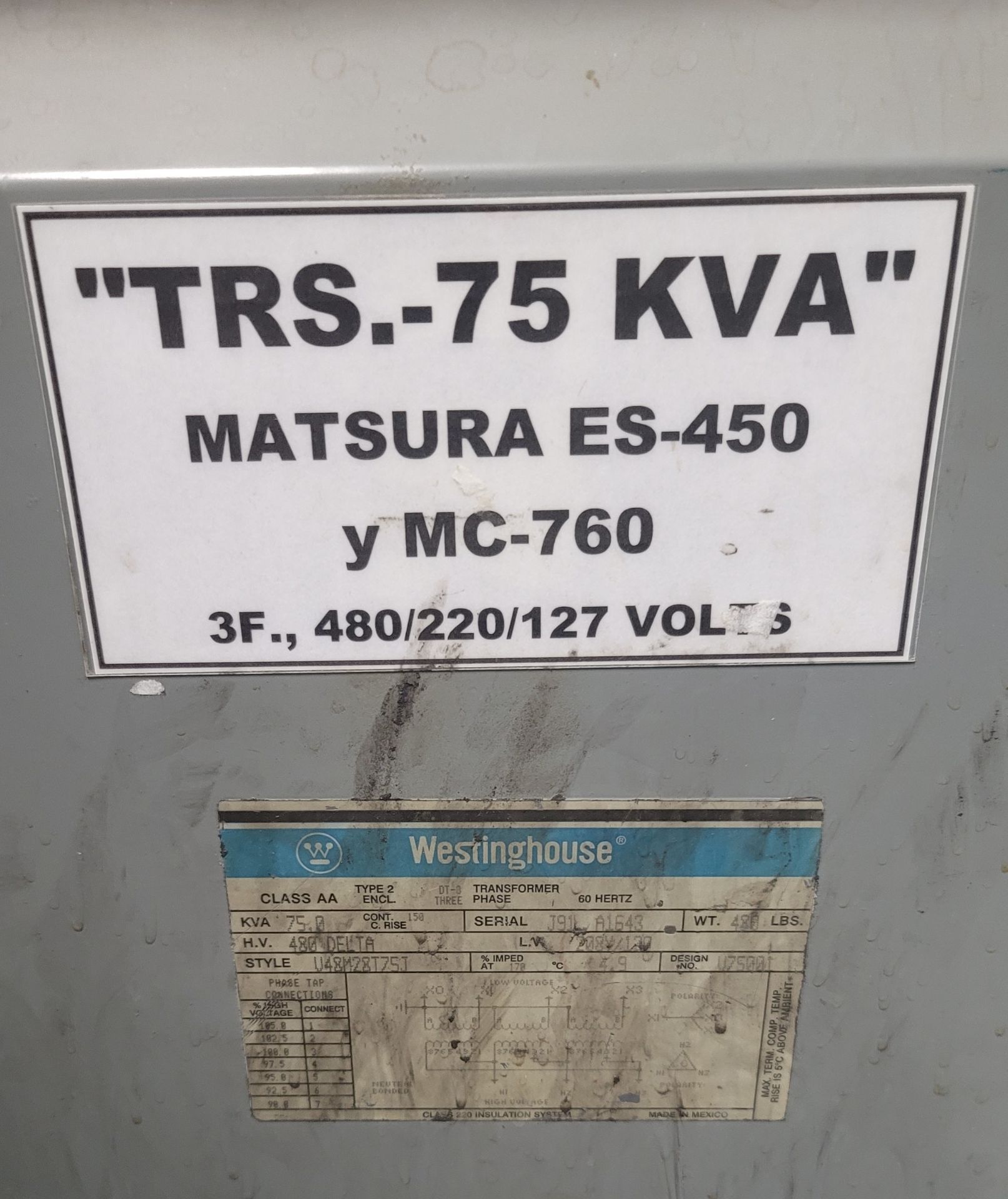 TRANSFORMER, 75 KVA, **IMMEX REGISTERED EQUIPMENT (NEEDS TO RETURN TO THE US) SELLER WILL PAY FOR - Image 2 of 3