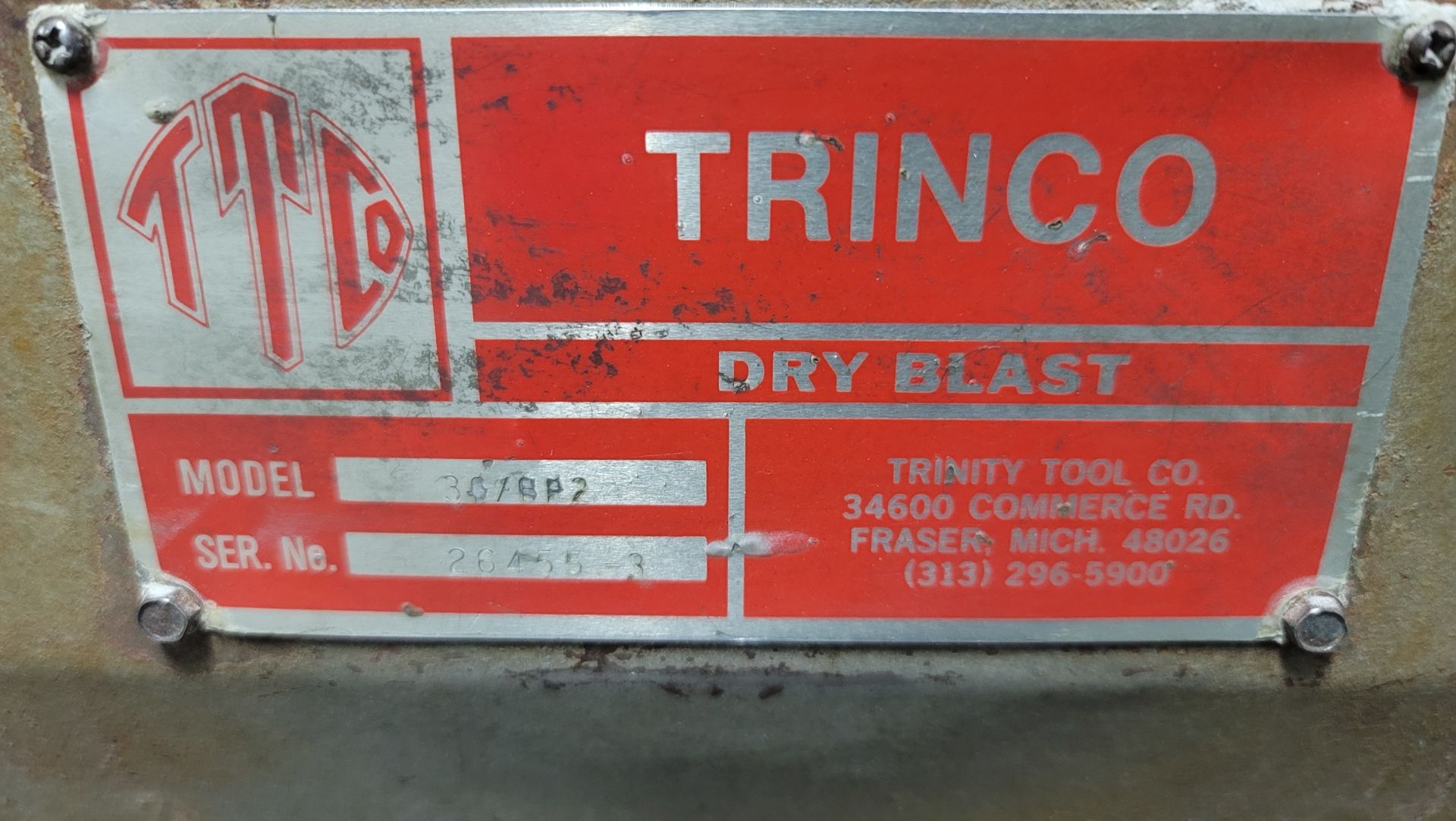 TRINCO DRY BEAD BLASTER, MODEL 36/BP2, S/N 26455-3, W/ DELTA DUST COLLECTOR, **IMMEX REGISTERED - Image 3 of 3