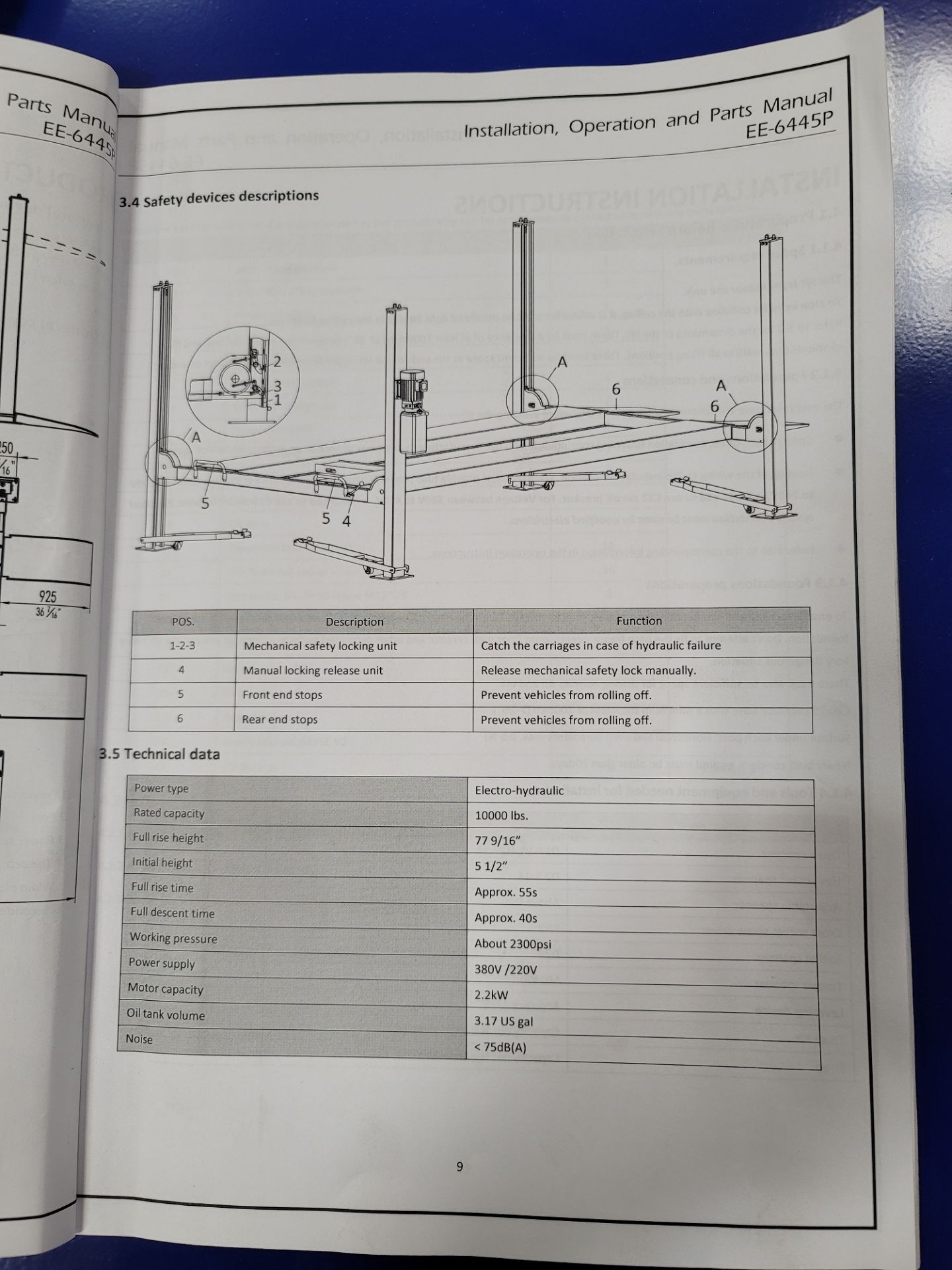 2020 EAE FOUR POST PARKING LIFT, 10,000 LB CAPACITY, MANUAL RELEASE, EAE AUTOMOTIVE EQUIPMENT CO. - Image 6 of 7