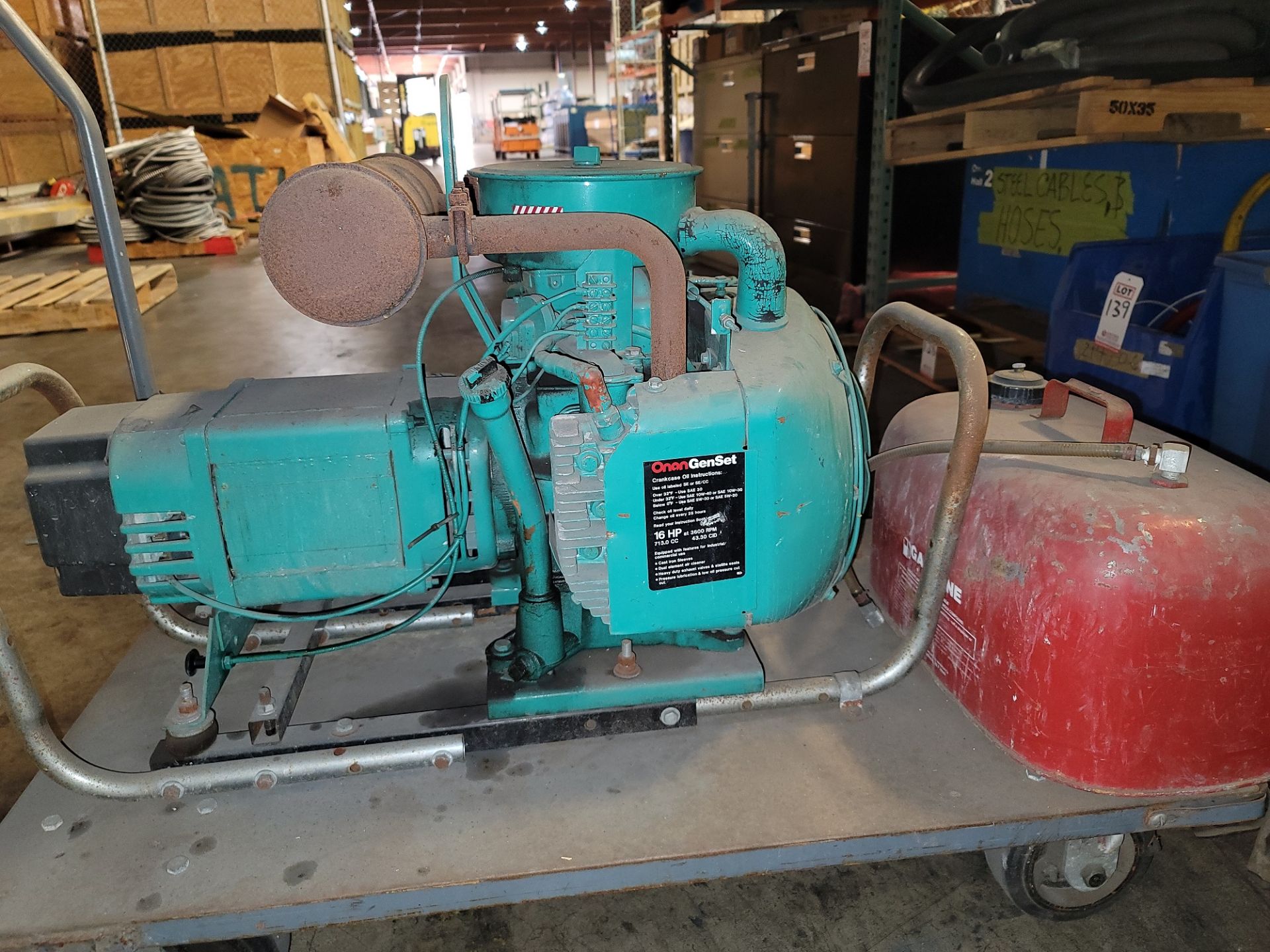 ONAN 6.5 GEN SET GAS FUELED GENERATOR, 16 HP ENGINE, ON CART (LOCATION: MAINTENANCE WH) - Image 2 of 2