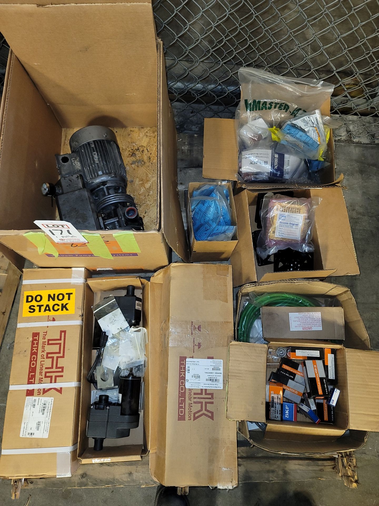 LOT - PALLET OF MISC ITEMS: THK BEARING, LINEAR RAIL, ETC. (LOCATION: MAINTENANCE WH)