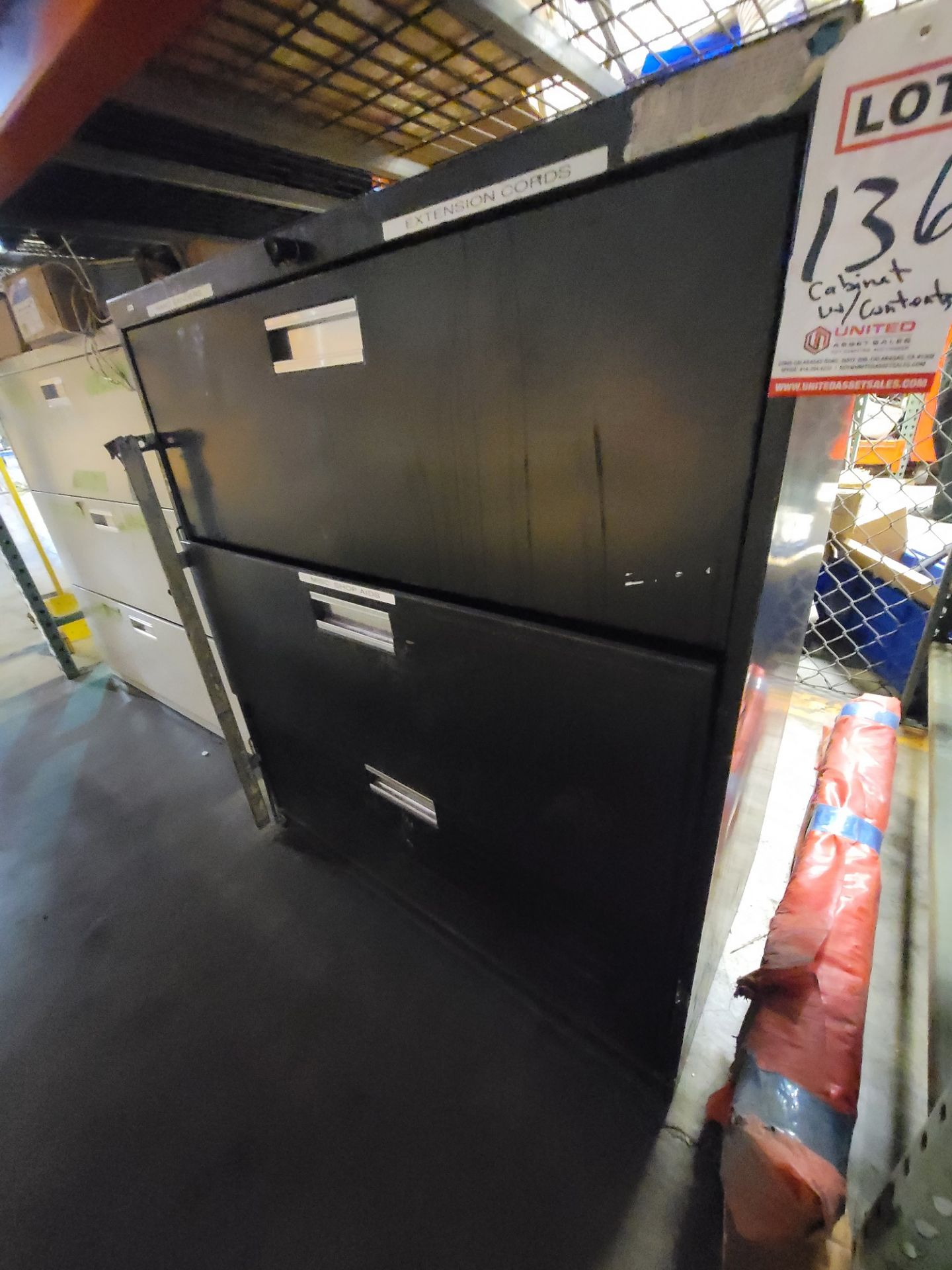 LOT - 3-DRAWER LATERAL FILE CABINET, W/ CONTENTS: MISC ELECTRICAL ITEMS (LOCATION: MAINTENANCE WH)