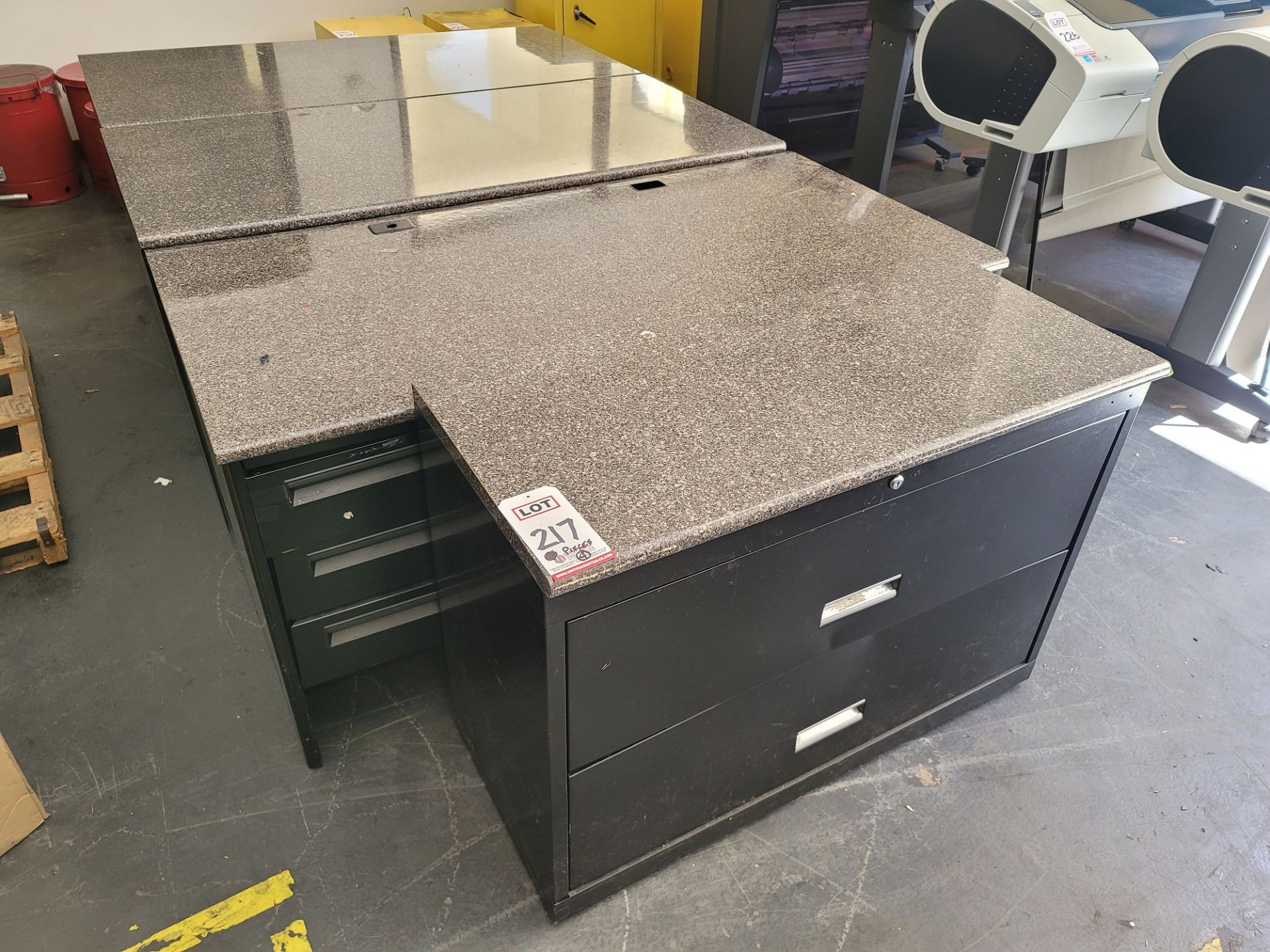 LOT - (3) DESKS W/ MATCHING LATERAL FILE CABINET (LOCATION: BUILDING 2)