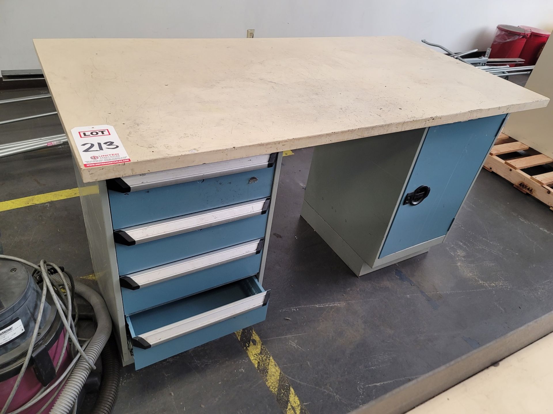 4-DRAWER/1-DOOR WORKBENCH, 5' X 30" TOP (LOCATION: BUILDING 2)