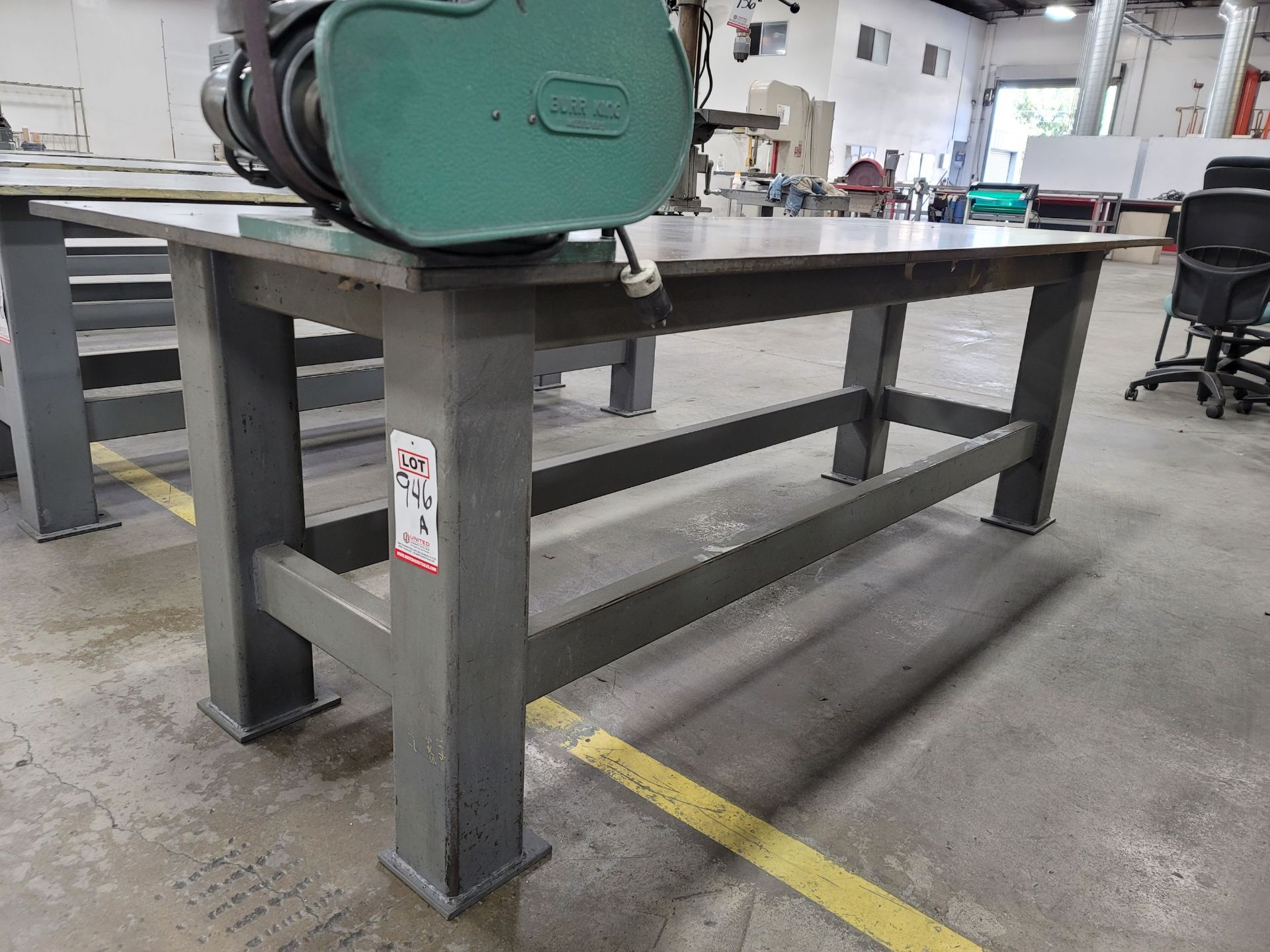 STEEL WELDING/FABRICATION TABLE W/ 3' X 8' X 3/4" STEEL TOP, ATTACHED TOOL IS NOT INCLUDED