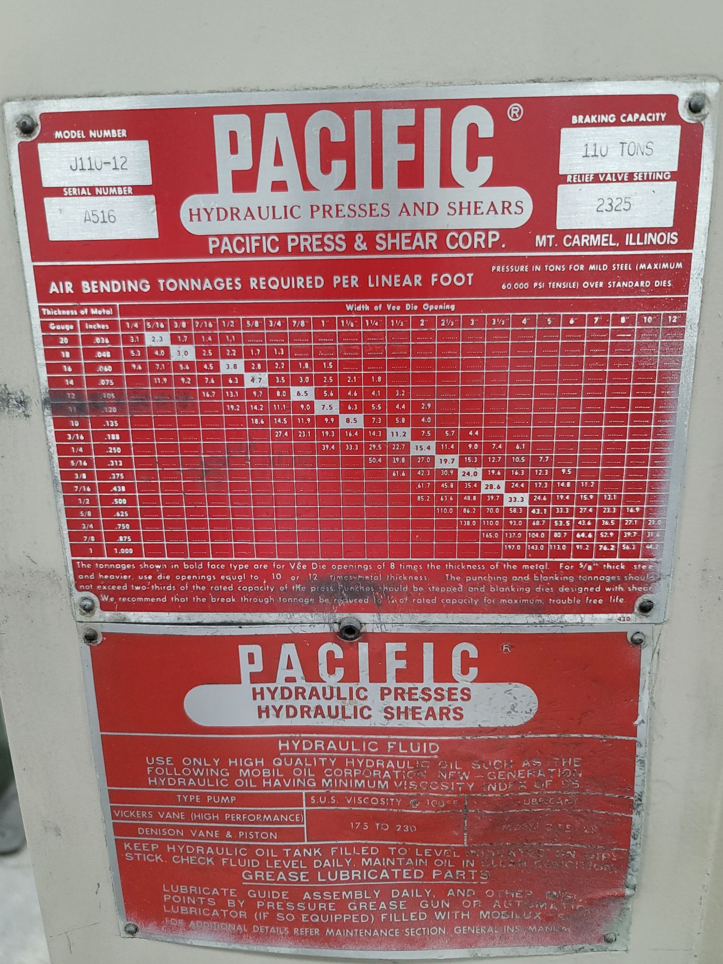 PACIFIC J-SERIES PRESS BRAKE, MODEL J110-12, 10' X 110 TON CAPACITY, AUTOGAUGE CNC 100 CONTROL, - Image 13 of 19