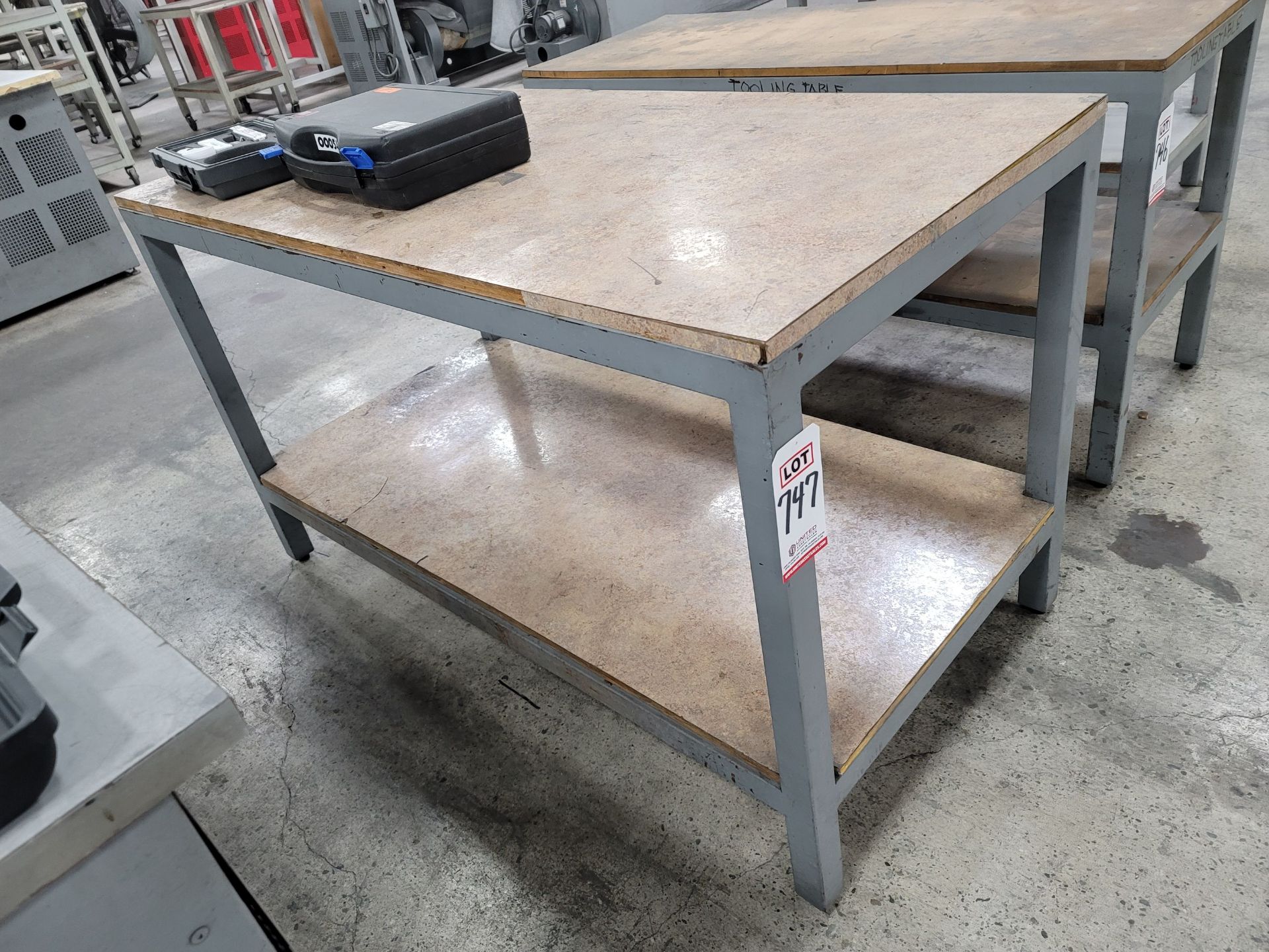 STEEL TABLE W/ 30" X 5' PARTICLE BOARD TOP, 36" WORK HEIGHT