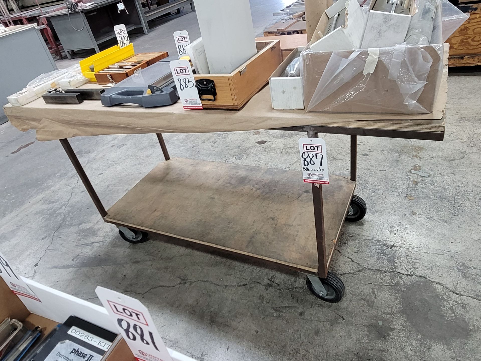 LOT - (3) RUBBER WHEELED MATERIAL CARTS, 2' X 6', CONTENTS NOT INCLUDED - Image 2 of 3