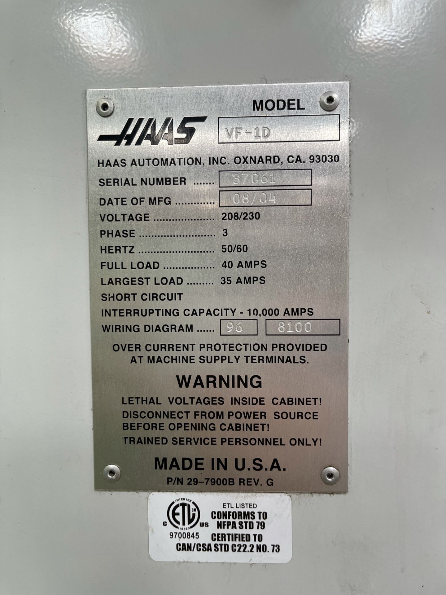 2004 HAAS VF-1D VERTICAL MACHINING CENTER, XYZ TRAVELS: 20" X 16" X 20" Z, 26" X 14" TABLE, 24 - Image 10 of 10