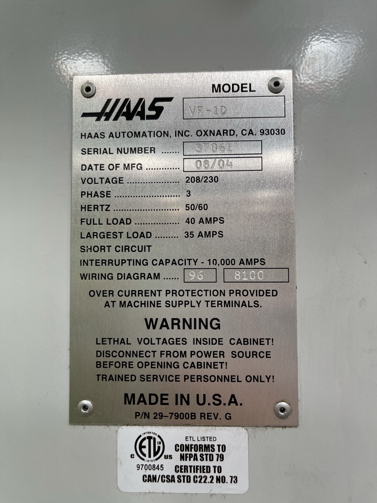 2004 HAAS VF-1D VERTICAL MACHINING CENTER, XYZ TRAVELS: 20" X 16" X 20" Z, 26" X 14" TABLE, 24 - Image 9 of 10