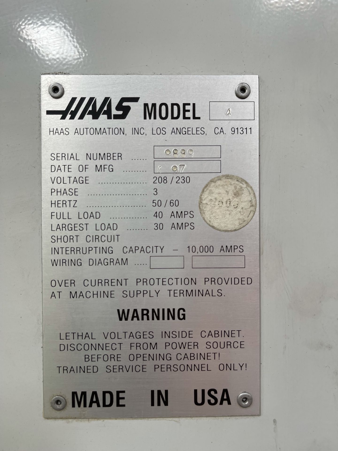 1997 HAAS VF-4 VERTICAL MACHINING CENTER, XYZ TRAVELS: 50" X 20" X 25" Z, 52" X 18" TABLE, 24 ATC, - Image 8 of 9