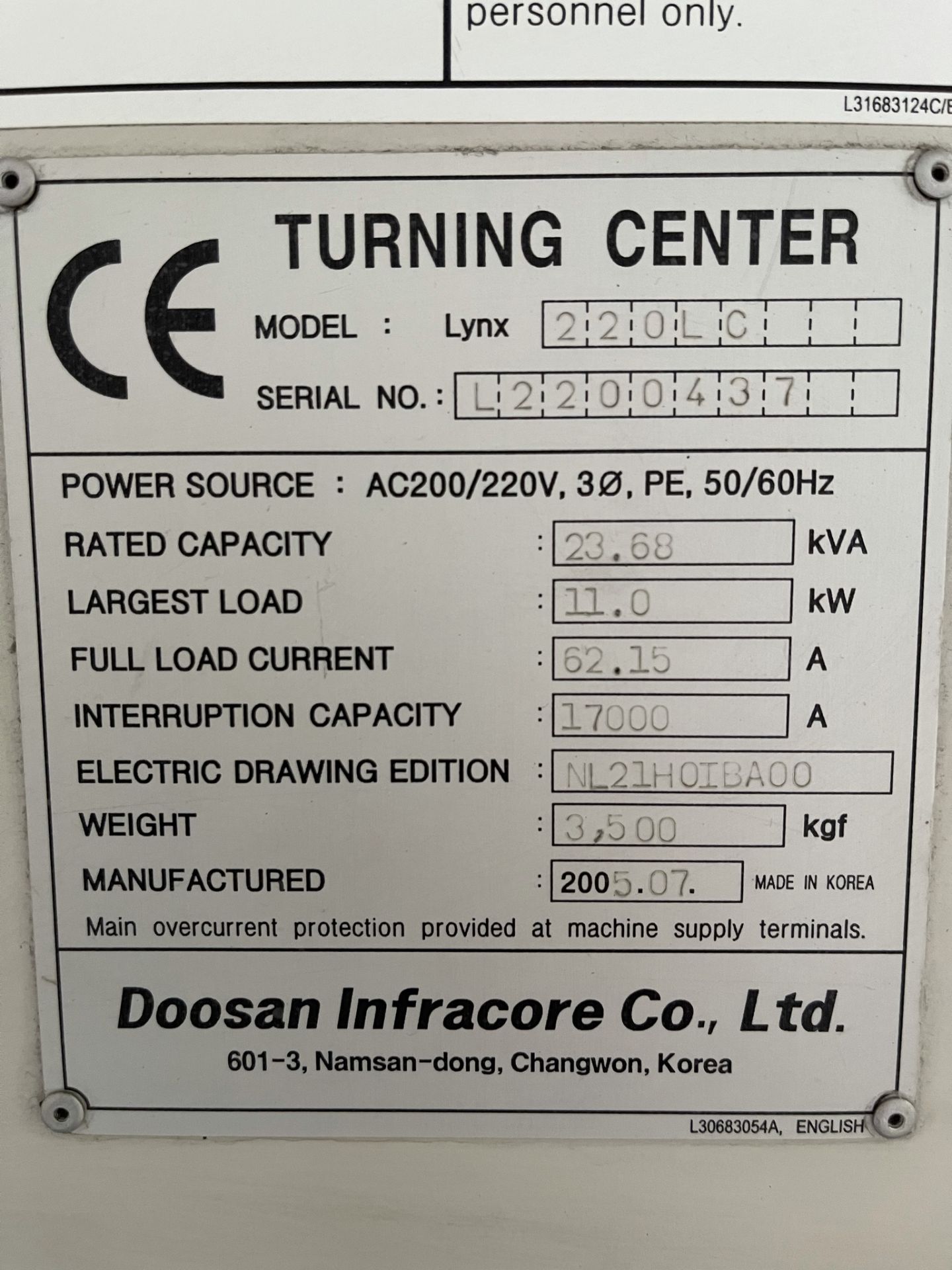 2005 DOOSAN DAEWOO LYNX 220LC TURNING CENTER, FANUC I SERIES CNC CONTROL, 8" 3-JAW CHUCK, MAXIMUM - Image 13 of 14