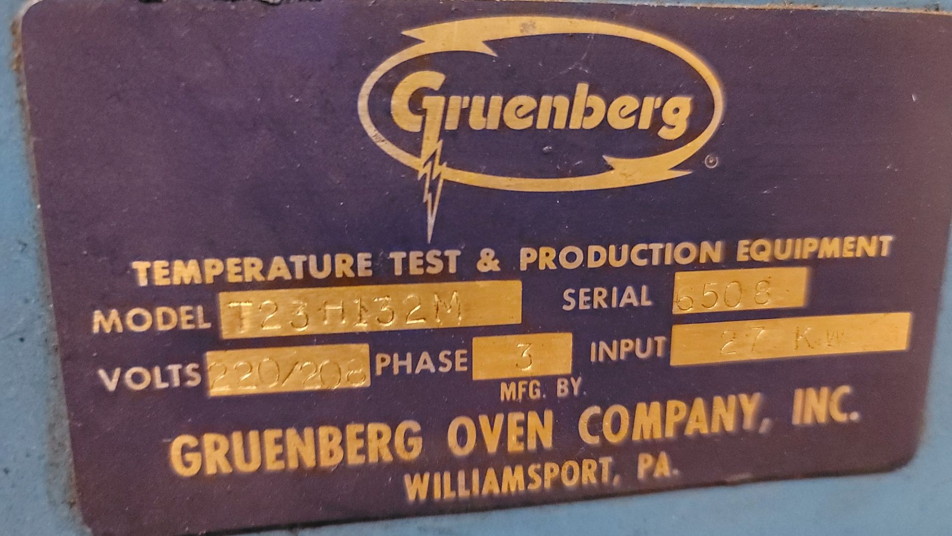 GRUENBERG OVEN, MODEL T23H132M, S/N 6508 - Image 3 of 3