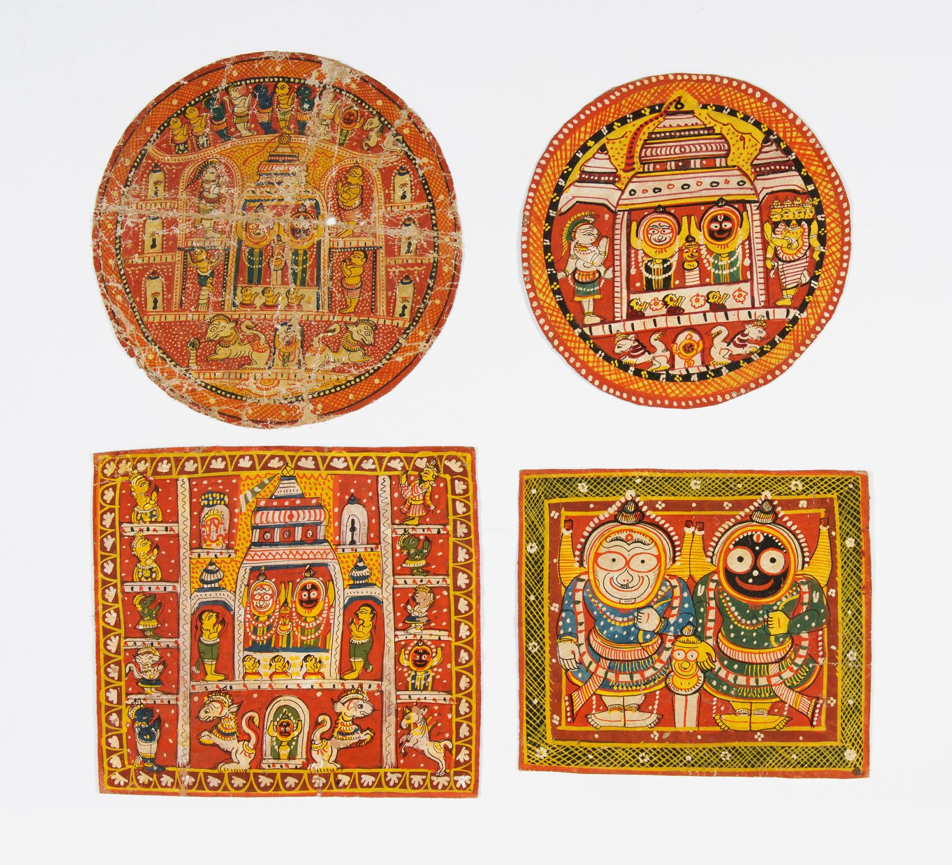 FOUR PAINTING OF THE JAGANNATHA TRINITY. India. Orissa. Puri. Late 19th/beg. 20th c. Pigments on