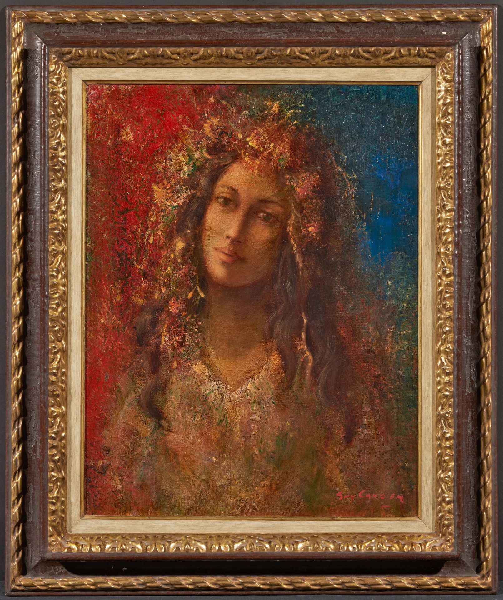 Cambier, Guy. 1923 Uccle. Junge Frau mit Blumen im Haar. Öl auf Leinwand. 65 x 50cm. Signiert - Image 2 of 4