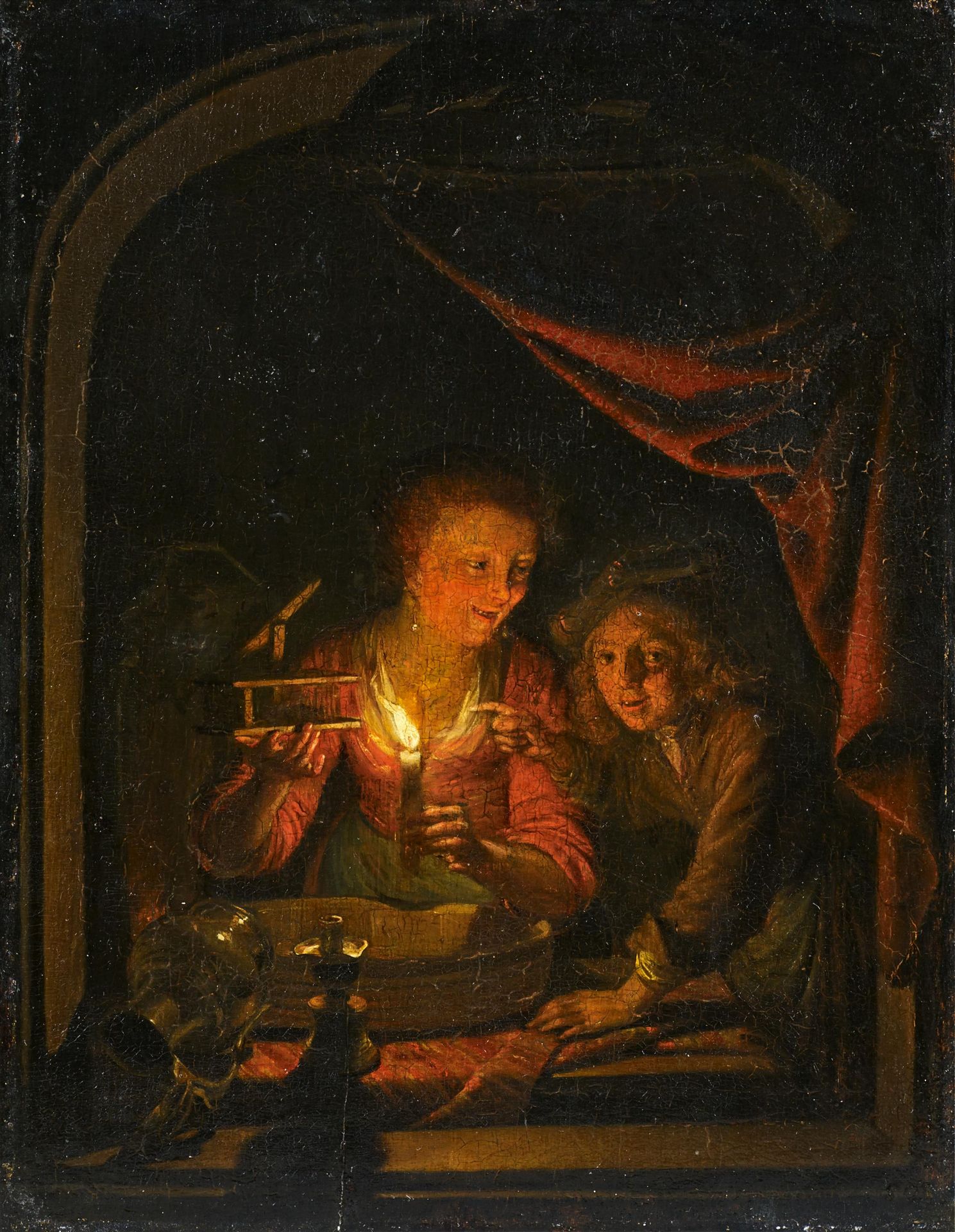 Dou, Gerrit. Leiden 1612 - 1675. Kopie nach. Die Mausefalle. Öl auf Holz. 26,5 x 20,5cm. Rahmen.