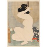 HAKUHO, HIRANO 1879 - 1957 Woodblock print: At hair dressing. Japan. Shôwa period. 4th month 1932.