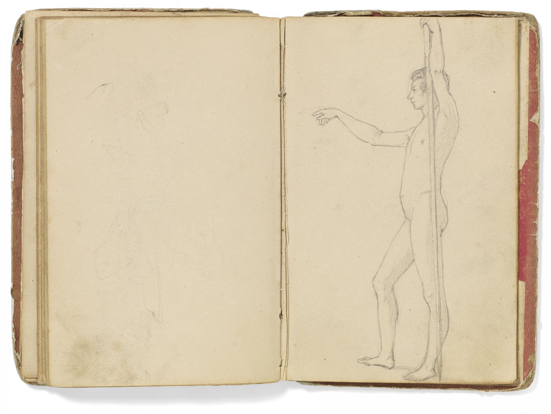 Kaupert, GustavKassel 1819 - 1897 Skizzenbuch, ca. 40 Seiten. Figuren, Tiere und Skelette. Bleistift - Image 5 of 6