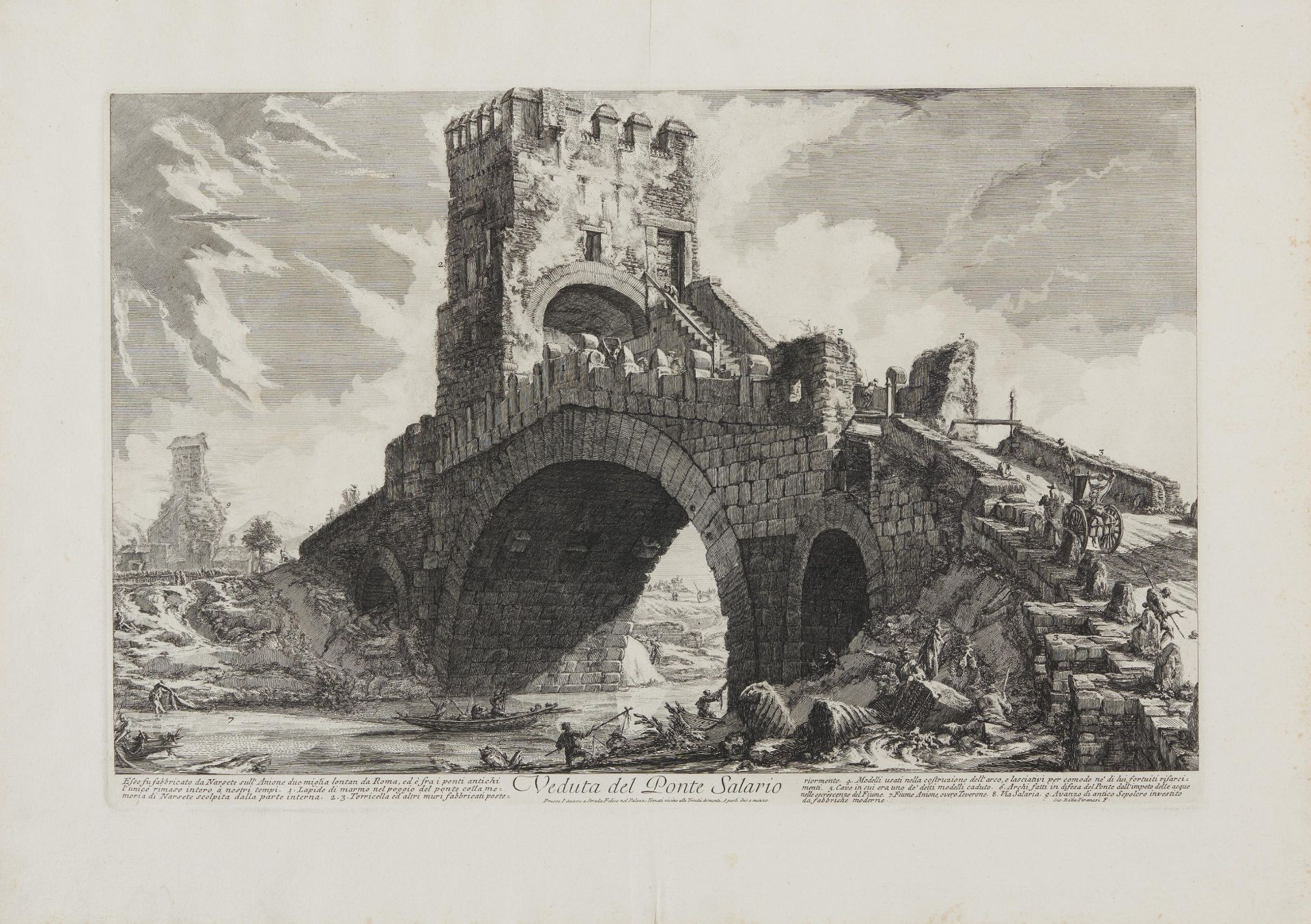 Piranesi, Giovanni-Battista. Rom 1720 - 1778. nach. Drei Radierungen: a) Ponte Salario. 52,5 x 74, - Image 2 of 11