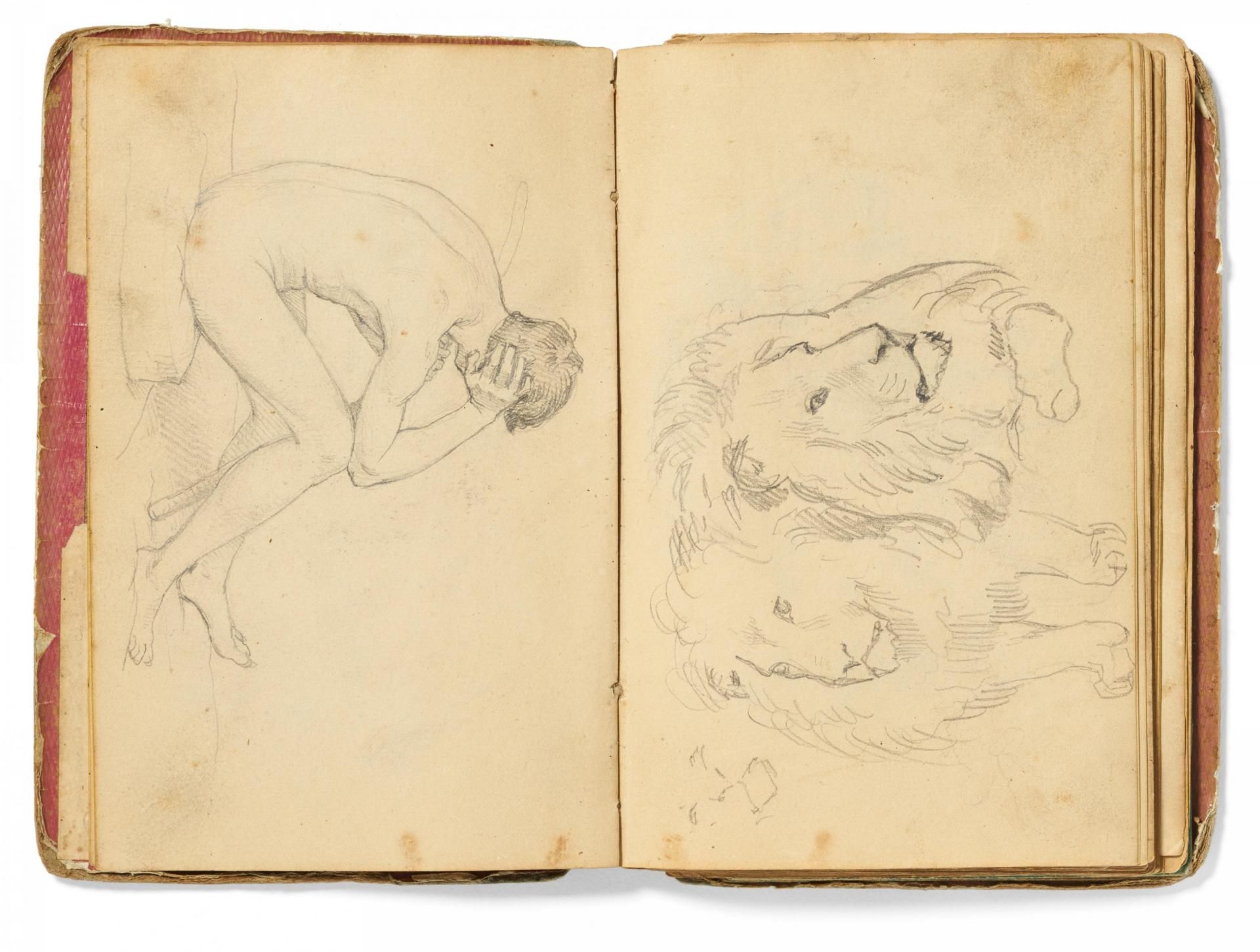 Kaupert, GustavKassel 1819 - 1897 Skizzenbuch, ca. 40 Seiten. Figuren, Tiere und Skelette. Bleistift - Image 6 of 6