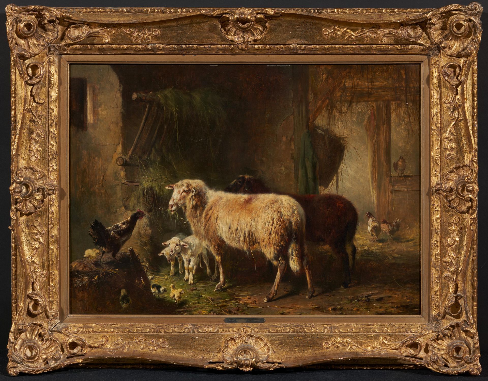 Gebler, Otto. 1838 Dresden - 1917 München. Im Schafstall. Öl auf Holz. 49,5 x 68,5cm. Signiert unten - Bild 2 aus 4