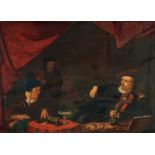 Niederländischer Meister. 19. Jh. Interieur mit Geigenspieler. Öl auf Holz. Parkettiert. 26 x 35,