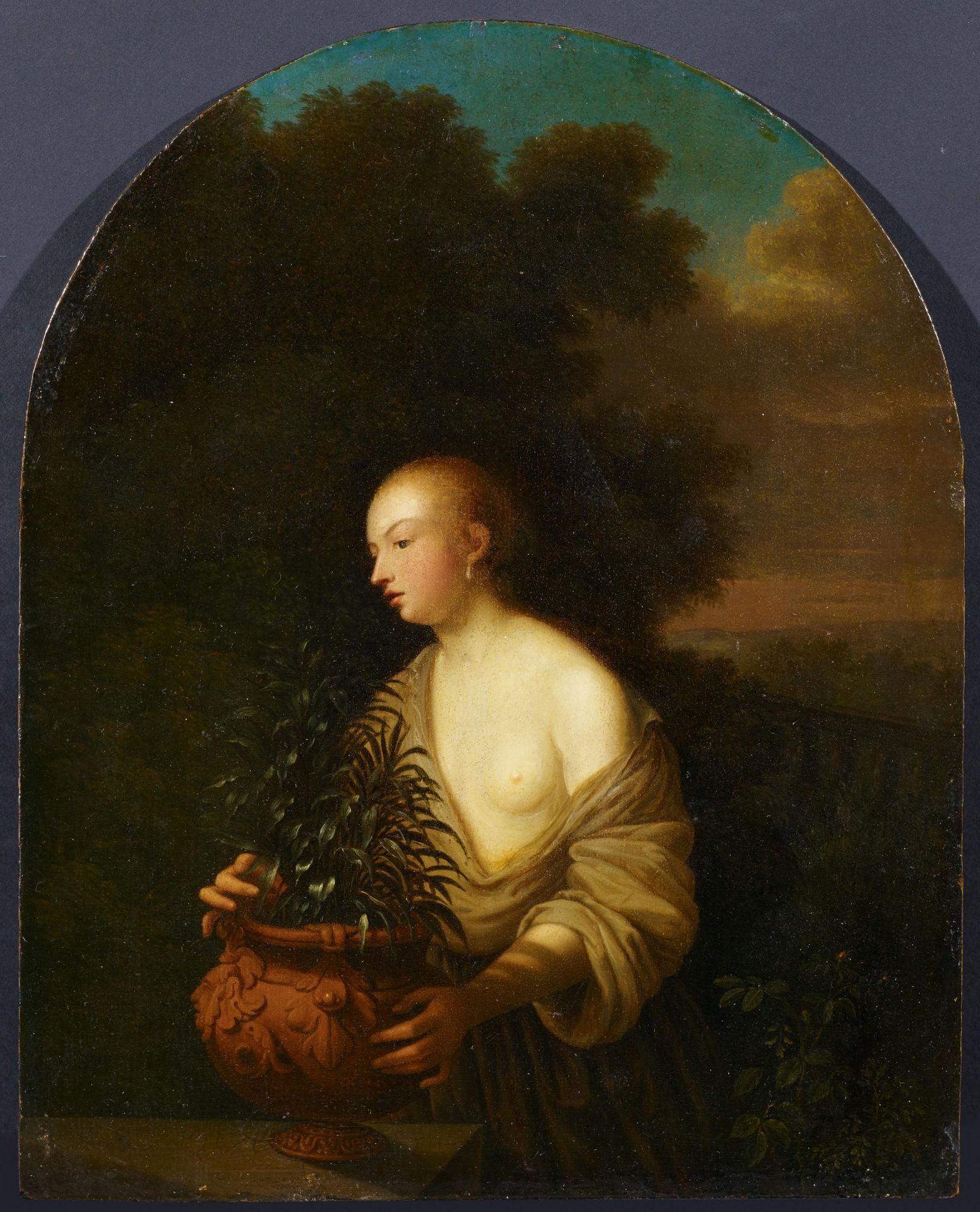 Toussaint, Gelton ca. 1630 Flanders - 1680 Copenhagen - attributed   Young Woman with Vase. Oil on - Image 2 of 3