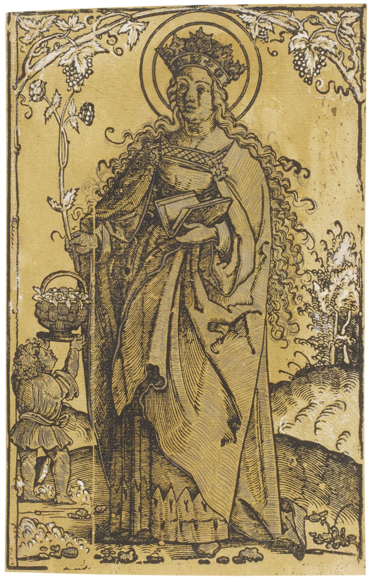 Springinklee, Hans. Nürnberg um 1480 - um 1548. Heilige Dorothea. Holzschnitt aquarelliert auf