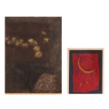 TWO ABSTRACT WOODBLOCK PRINTS. Japan. Shôwa period. a) Hiroyuki Tajima (1911-1984). Small garden.