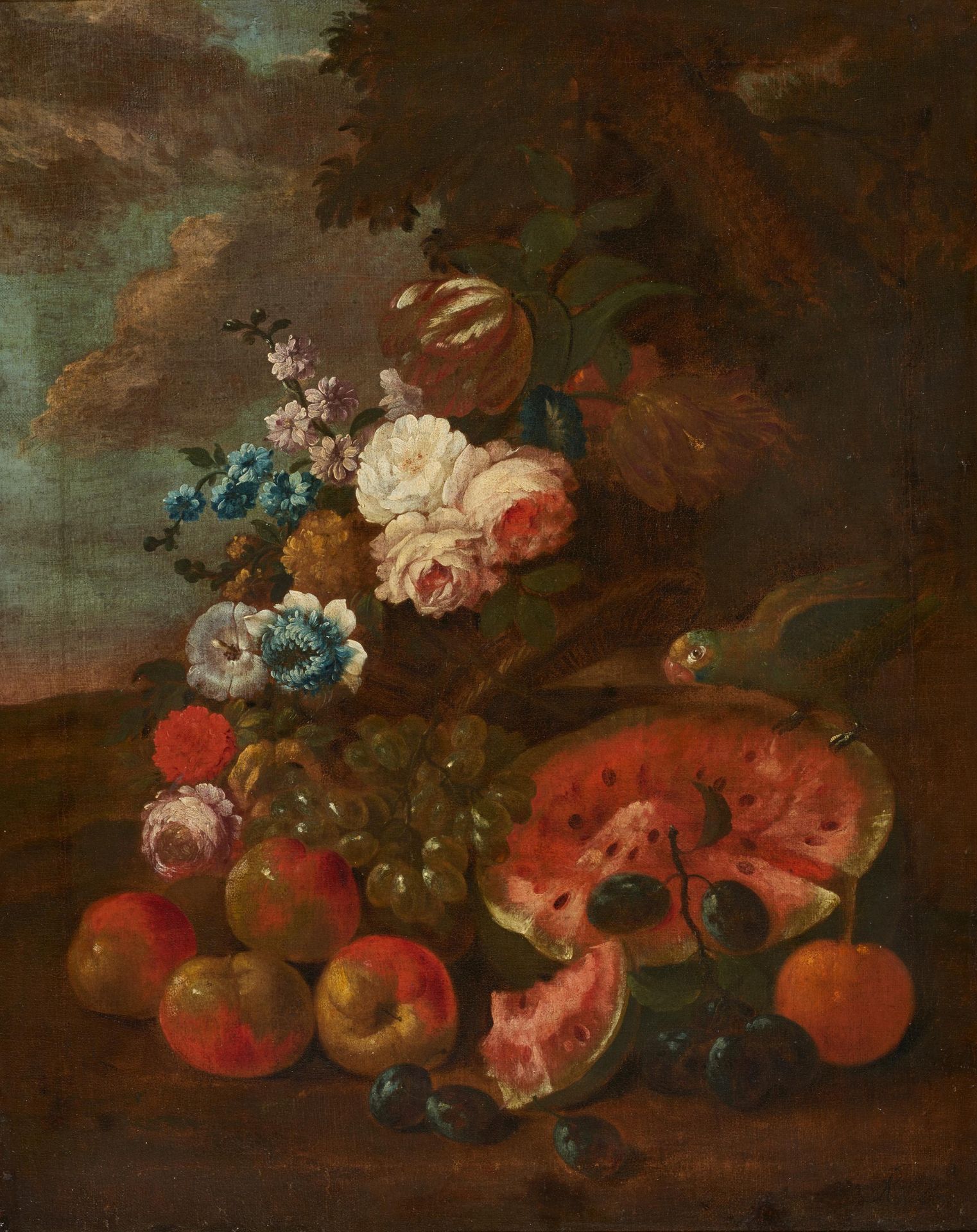 Brueghel, Abraham 1631 Antwerpen - 1697 Neapel Stillleben mit Wassermelone und Papagei. Öl on