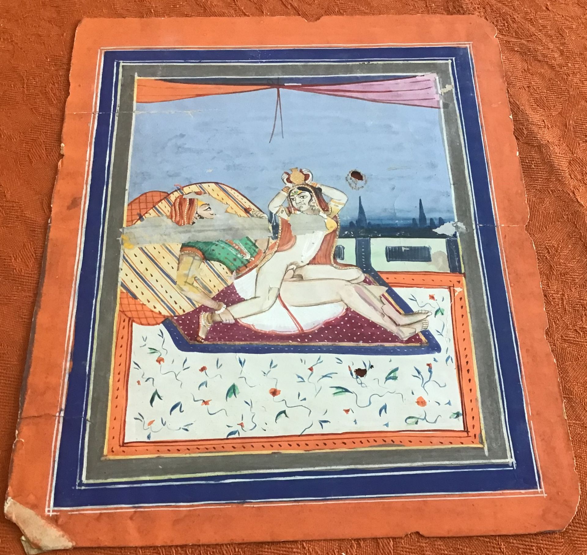 EIGHT EROTIC PAINTINGS. East India. Rajasthan, prob. Jaipur. Late 19th/beg. 20th c. Pigments and - Image 10 of 11