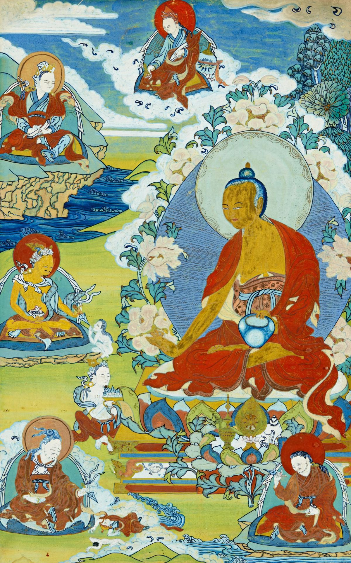 LARGE THANGKA OF THE REGUGE TREE OF THE GELUGPA SCHOOL WITH TSONGKHAPA. Tibet/Nepal. 19th-beg. - Image 3 of 3