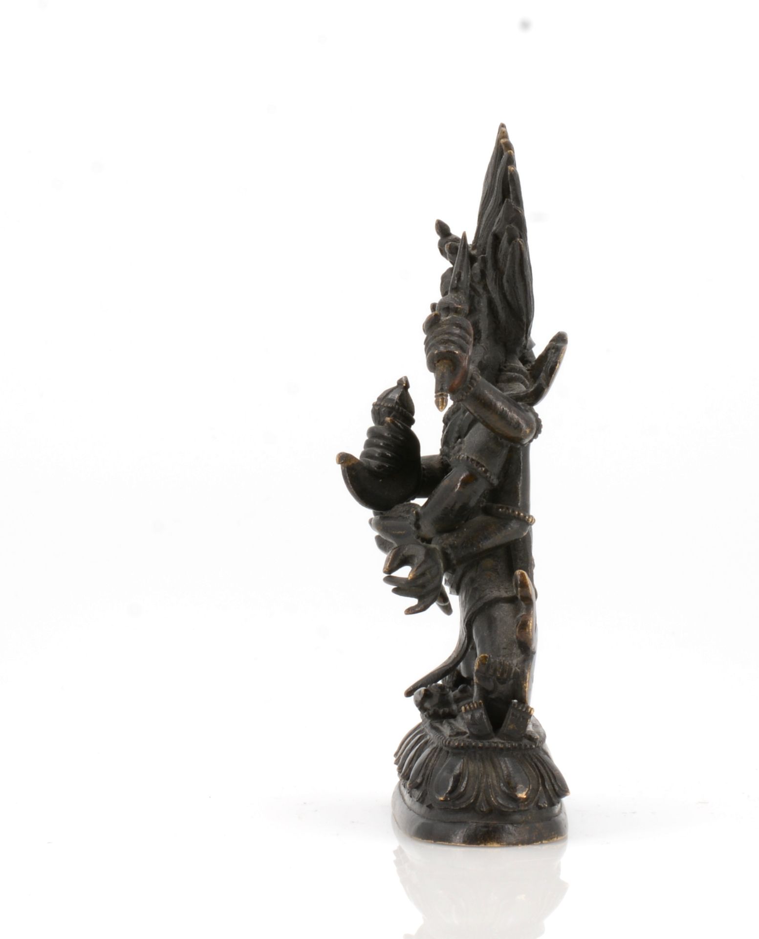 SADBHUJA MAHAKALA. Tibet. Finely worked, old and fire gilt bronze with brown black patina. Two- - Image 3 of 6