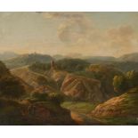 Deutscher Meister. um 1800. Italienische Landschaft mit Hirten. Öl auf Holz. 32 x 40cm. Rahmen.
