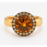 CITRIN-DIAMANT-RING. Deutschland. 750/- Gelbgold, teilweise rhodiniert, Punze, Gesamtgewicht: ca.