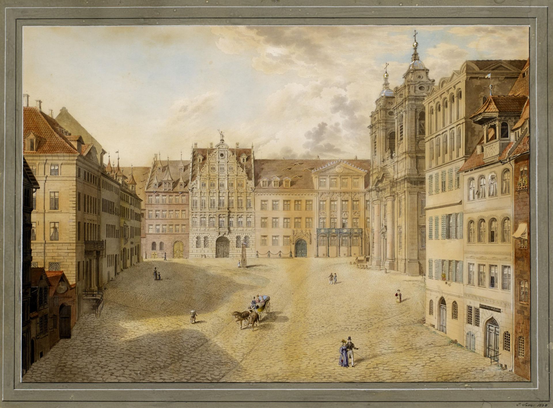 Serz, Johann Georg. Nürnberg 1808 - 1849. Nürnberg. Der Egidienplatz mit Pellerhaus und Kirche.
