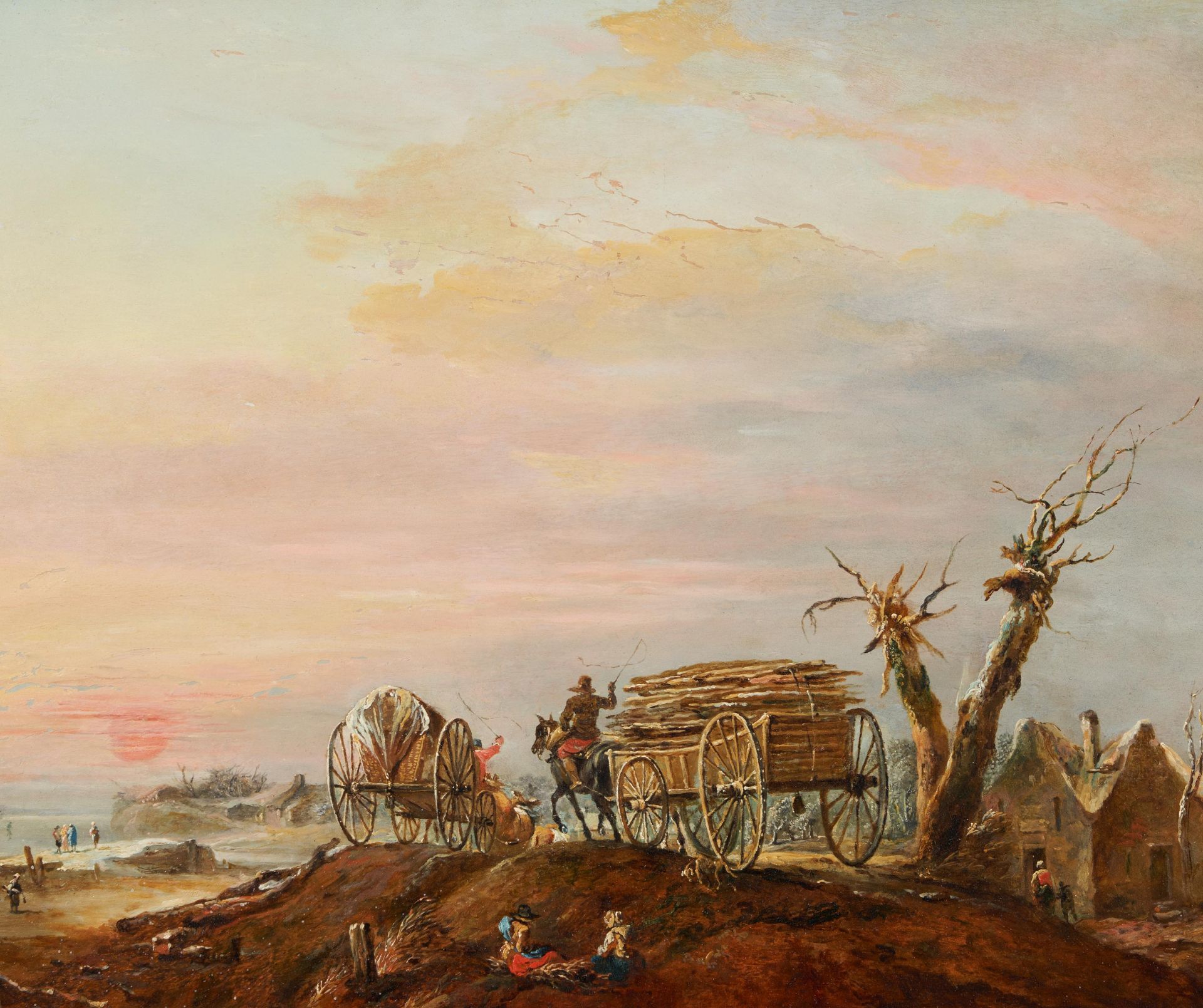 Brand, Johann Christian. Wien 1722 - 1795. Winterabend mit heimkehrenden Holzfällern. Öl auf Holz.