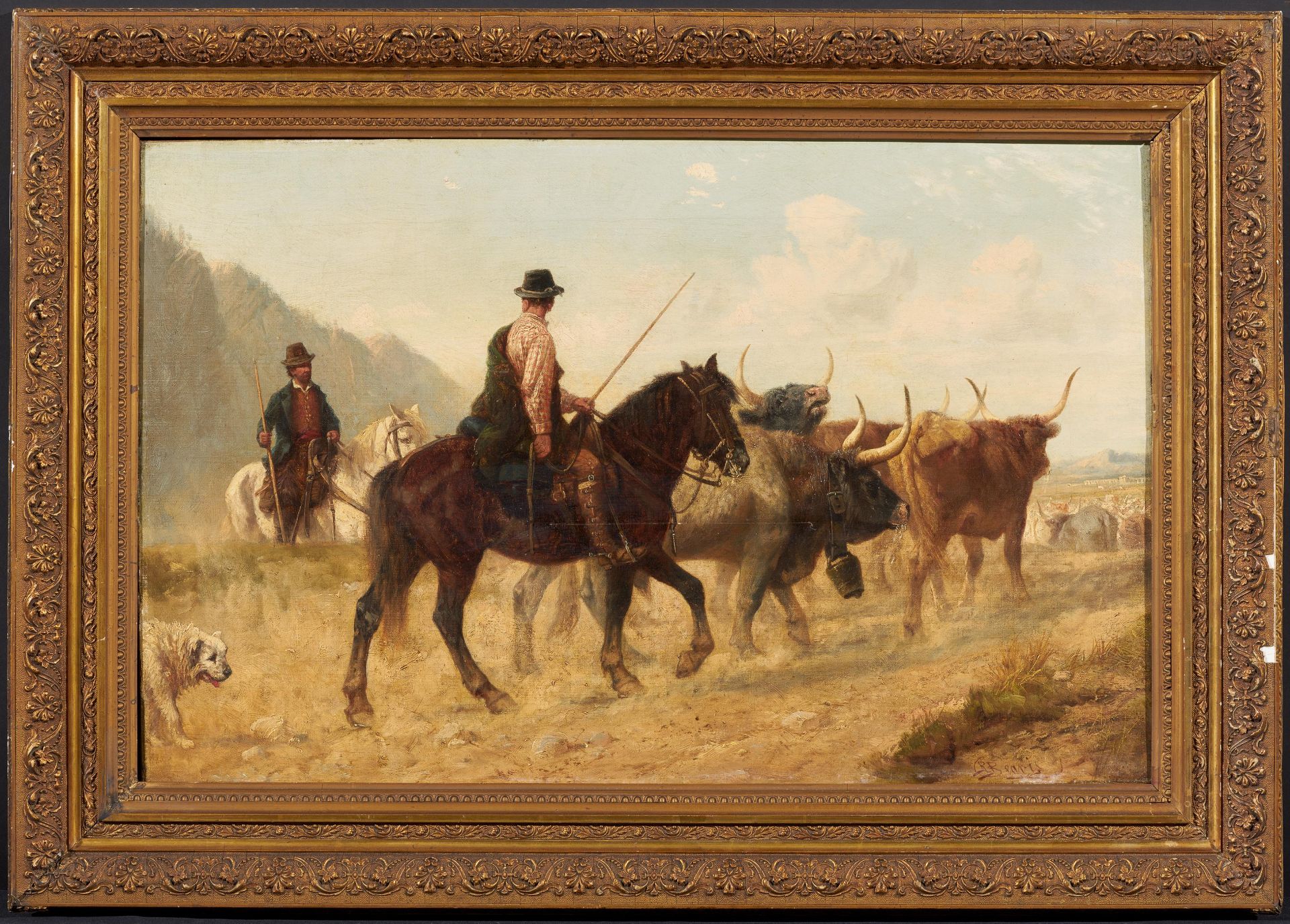 Beavis, Richard 1824 Exmouth - 1896 London   Cattle drive with bulls in Catalonia. Signed on the - Image 2 of 4