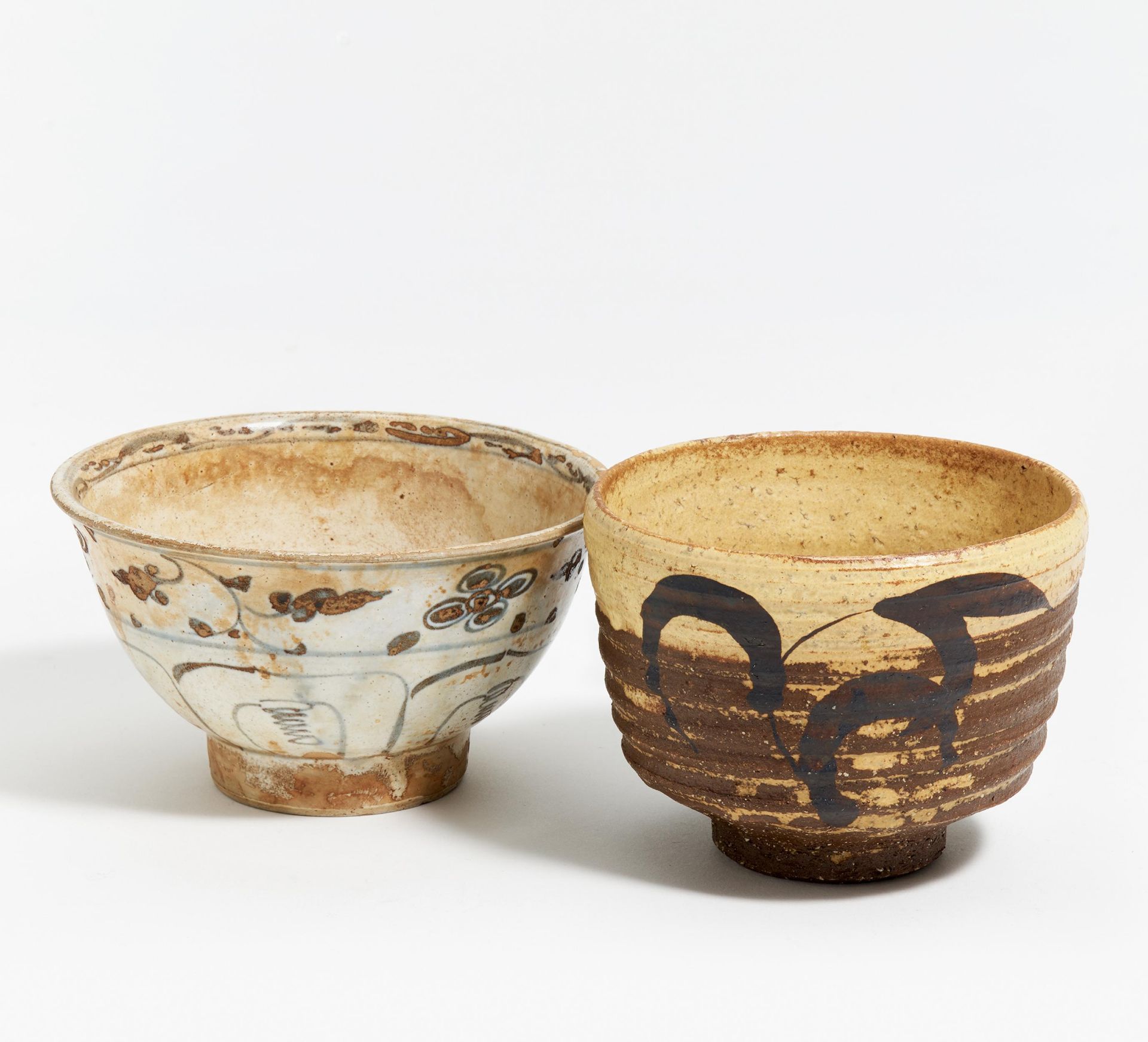 CHAWAN IN VIETNAMESE STYLE AND CHAWAN WITH LEAFY TWIG. Vietnam and Japan. 16th and 20th c. a)